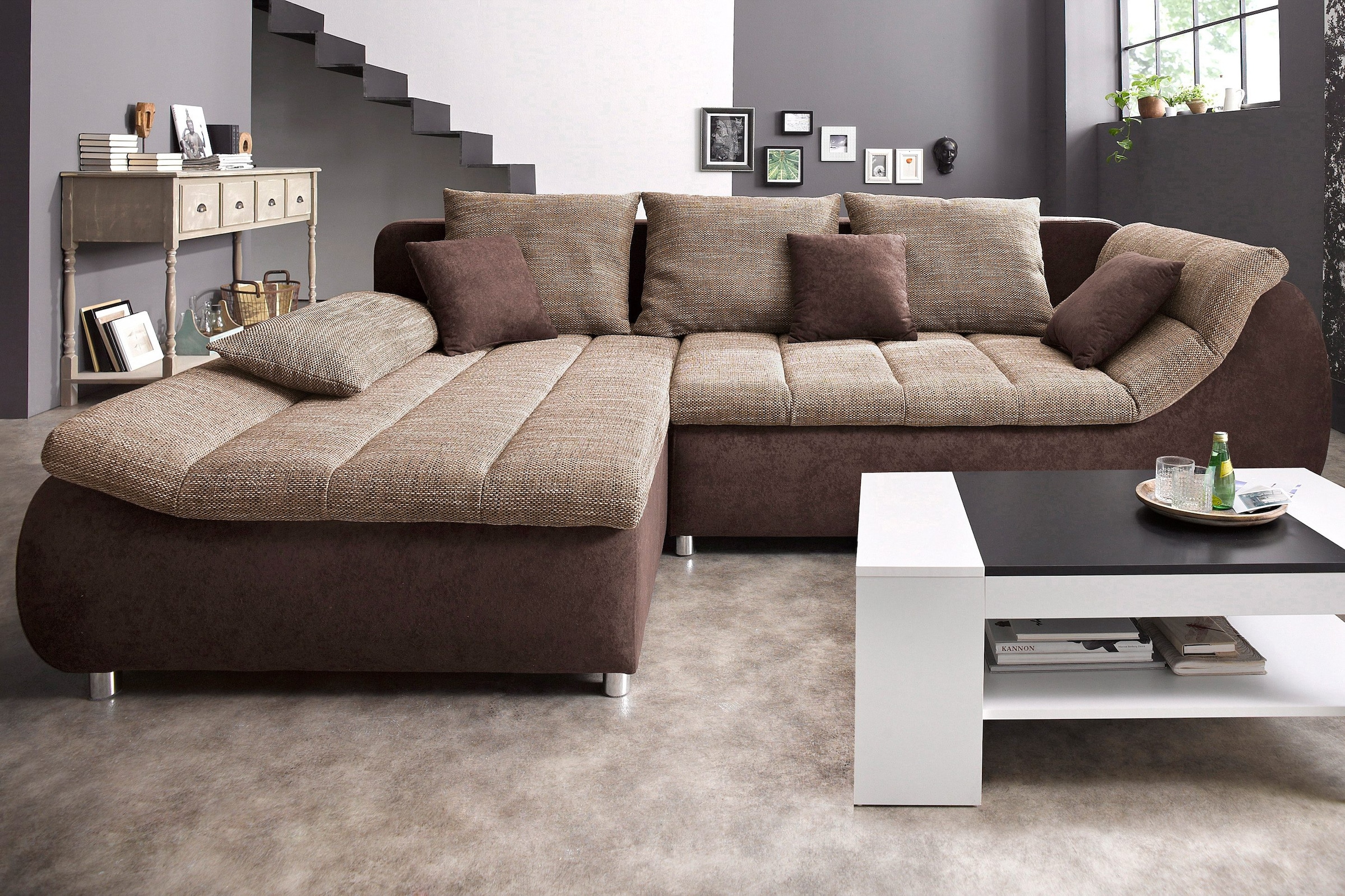 INOSIGN Ecksofa »Imola elegant und bequem, aktuelle Steppung im Sitz, L-Form«, wahlweise mit Bettfunktion