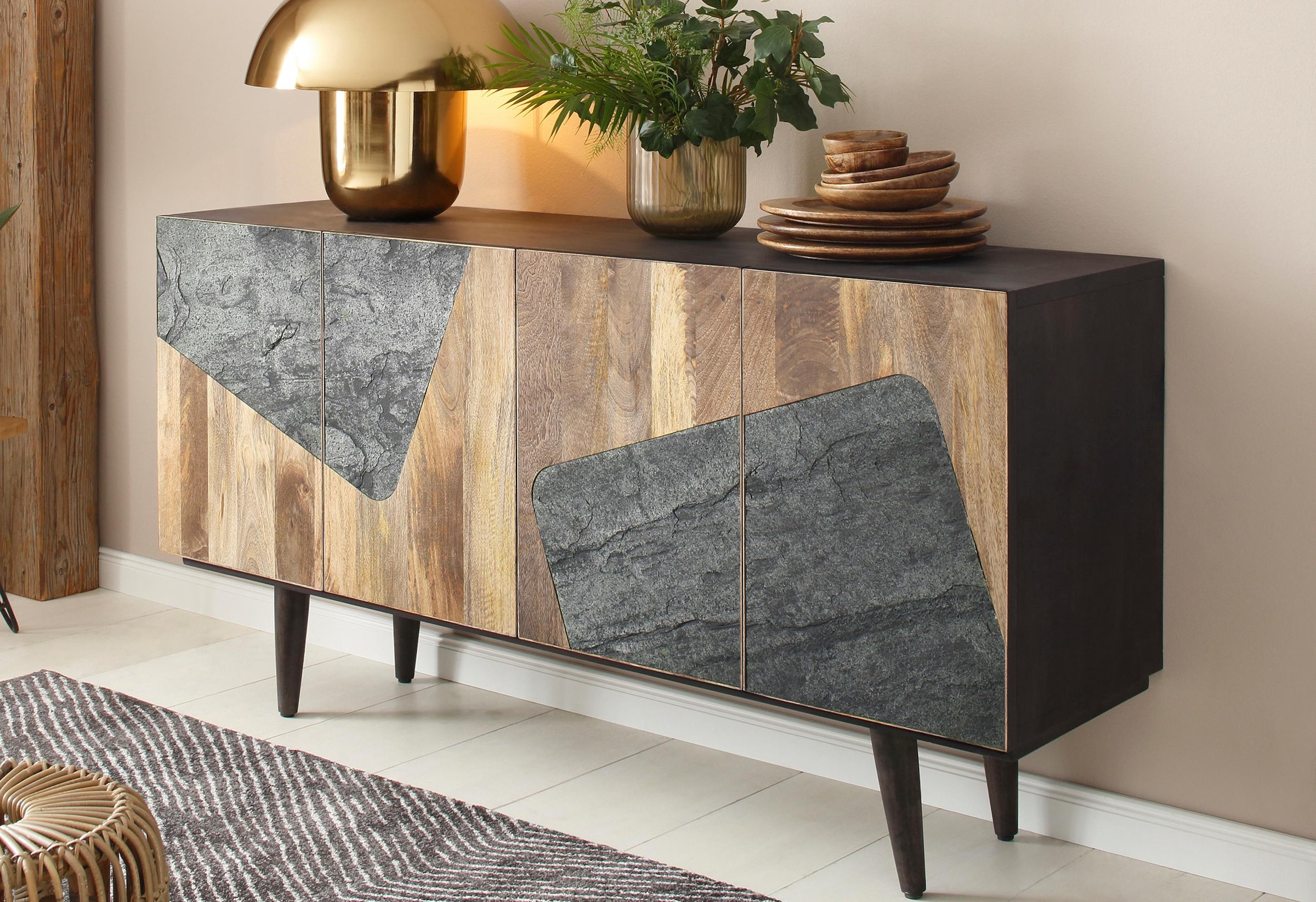 Image of Home affaire Sideboard »Rocks«, aus schönem massivem Mangoholz, mit schwarzen rechteckigen Absetzungen auf den Türfronten, Breite 162 cm bei Ackermann Versand Schweiz