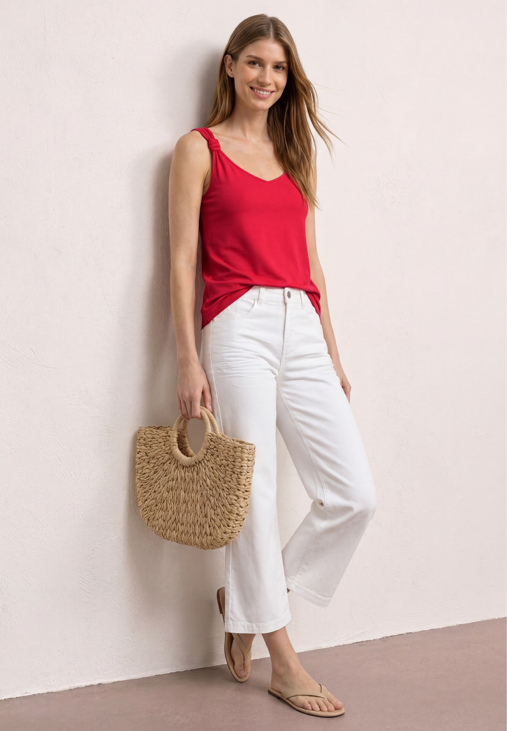STREET ONE Haut de chemise Sommertop mit V-Neck und Knotendetail
