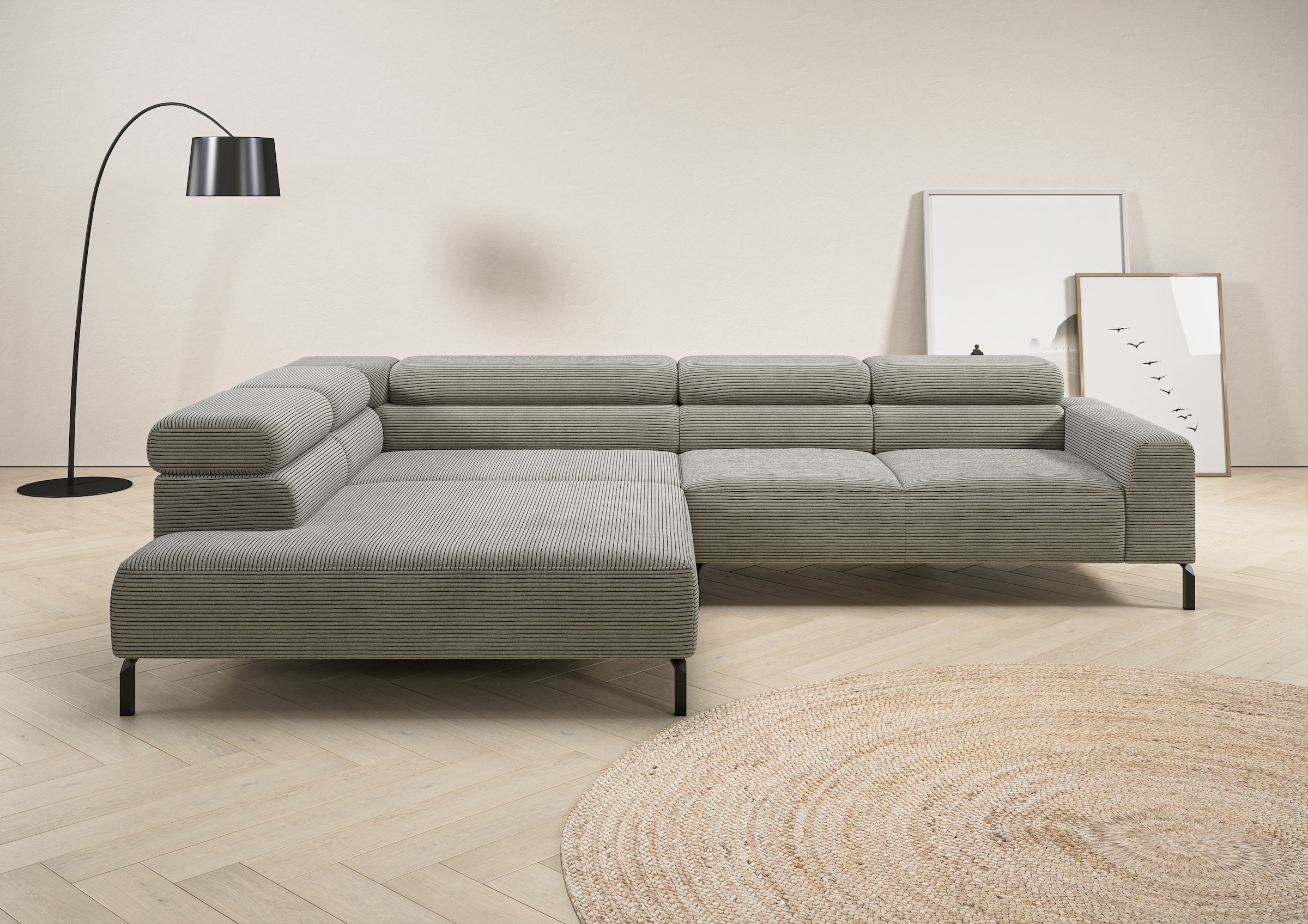 Home affaire Ecksofa »Antonelli, L-Form,  incl. Kopfteilverstellung, Breite 312 cm« ohne Sitztiefenverstellung, in Cord, stone
