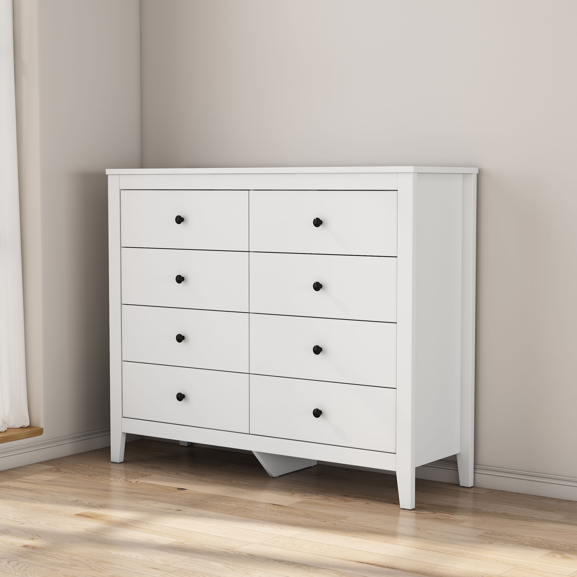 GOODproduct Schubkastenkommode »Borkum Sideboard mit 8 Schubladen Bestseller Landhaus weiss« schwarze Griffe aus Metall, 