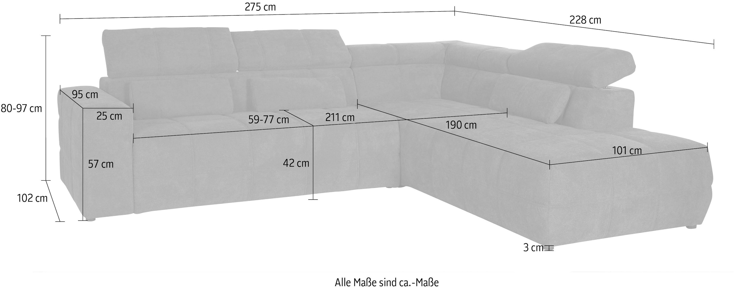 DOMO collection Canapé d'angle »Brandon L-Form, auch in Leder« inklusive Kopfteilverstellung, wahlweise mit Sitztiefenverstellung,