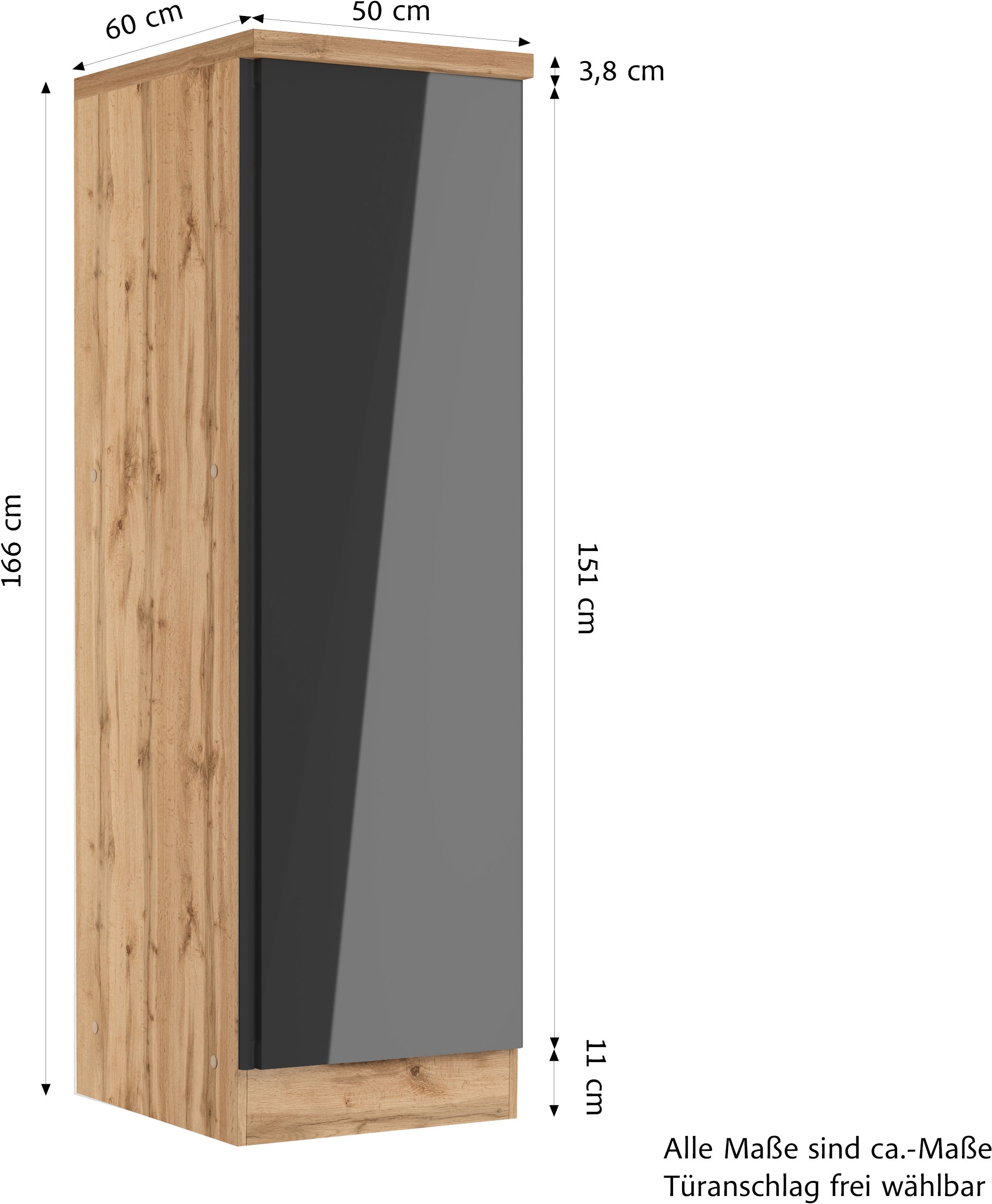 KOCHSTATION Vorratsschrank »KS-Virginia,neu in verbesserter Ausführung« Arbeitsplatte 38 mm stark, Stauraum, Softclose,  Masse (B/H/T): ca. 50/166/60 cm, Türanschlag frei wählbar
