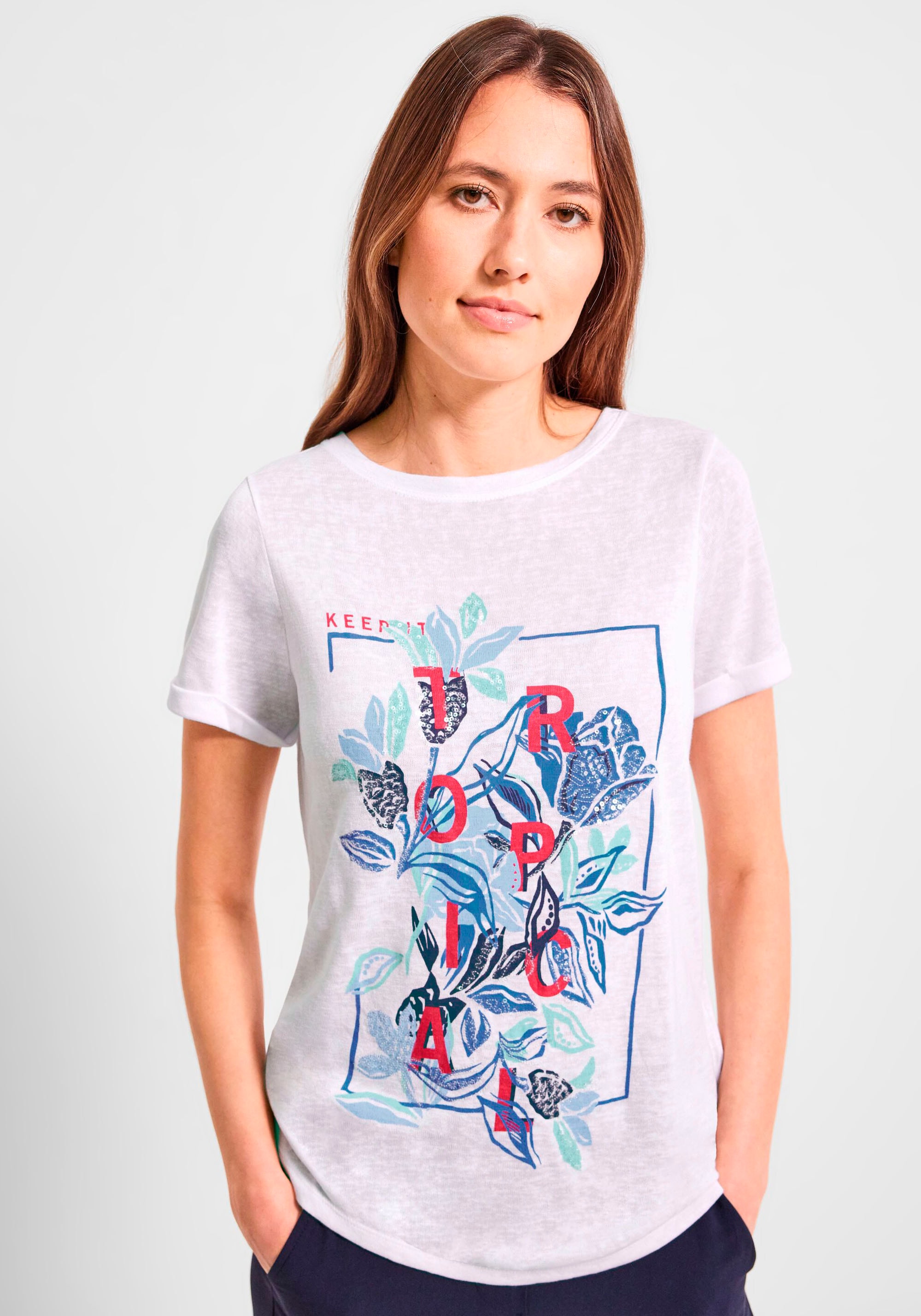 Cecil T-Shirt »LINENLOOK_Shape print«, mit klassischem Rundhalsausschnitt-CECIL 1