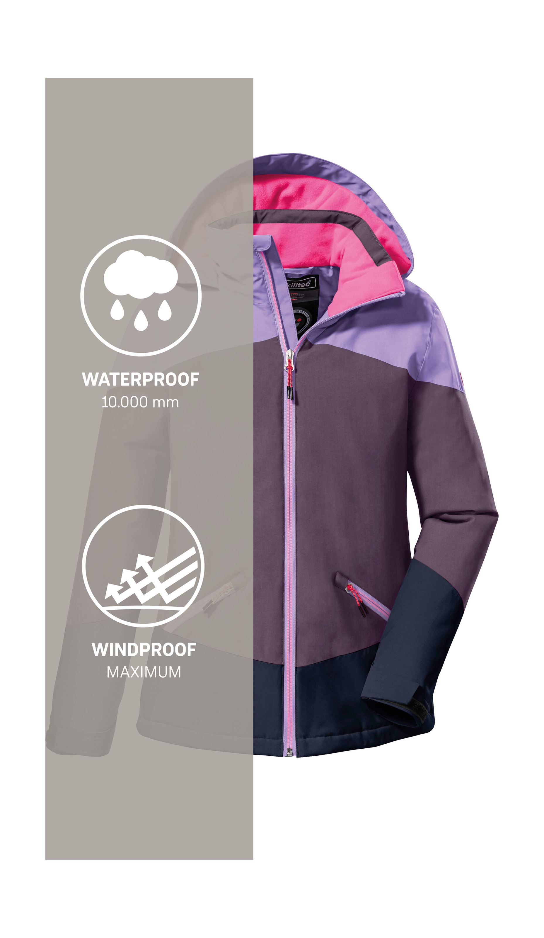 Killtec Outdoorjacke »KOW 195 GRLS JCKT«, Wasserdichte Winterjacke mit Colourblock, verstellbaren Details