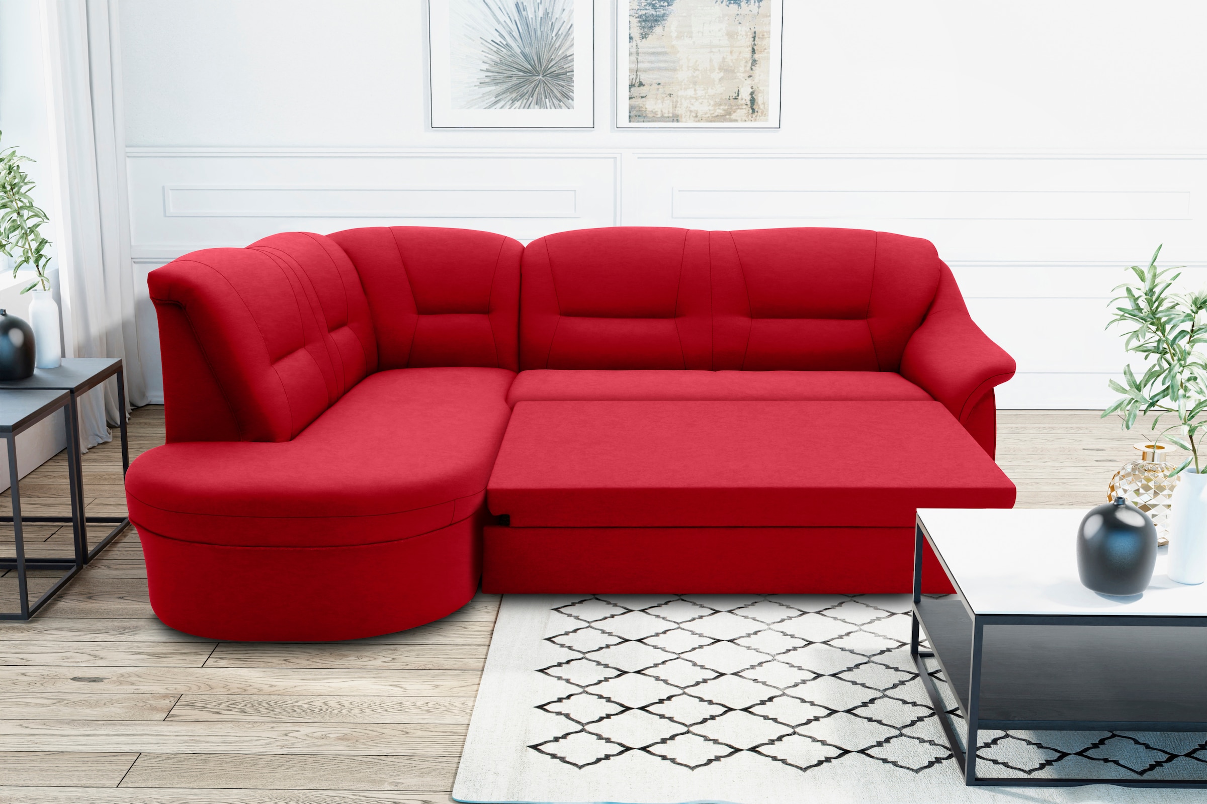 DOMO collection Ecksofa »Faenza für kleine Räume, Stellmasse 232,176cm, komfortabel, L-Form«, mit Ottomane, zeitlos, elegante Armlehnen, wahlweise mit Bettfunktion