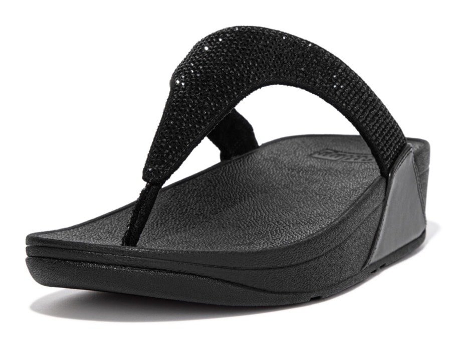 Image of Fitflop Dianette "LULU CRYSTAL EMBELLISHED TOE-POST SANDALS - HOTFIX" Keilabsatz, Sommerschuh, Zehentrenner mit weichem Zehensteg
