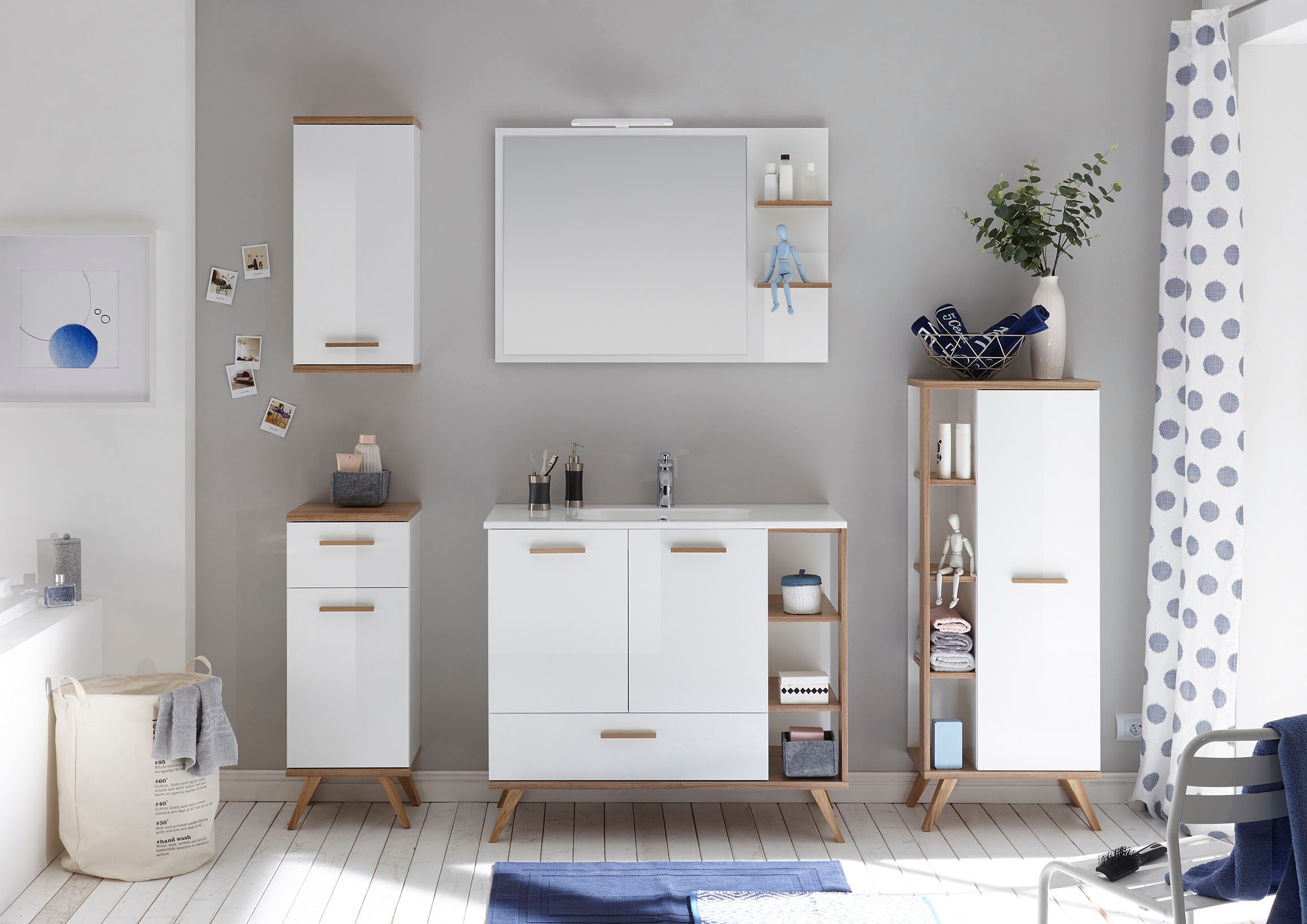 Saphir Miroir de salle de bain »Quickset 923 Spiegel 100 cm breit mit seitlicher Ablage« miroir de surface blanc brillant, imitation chêne Riviera horizontal