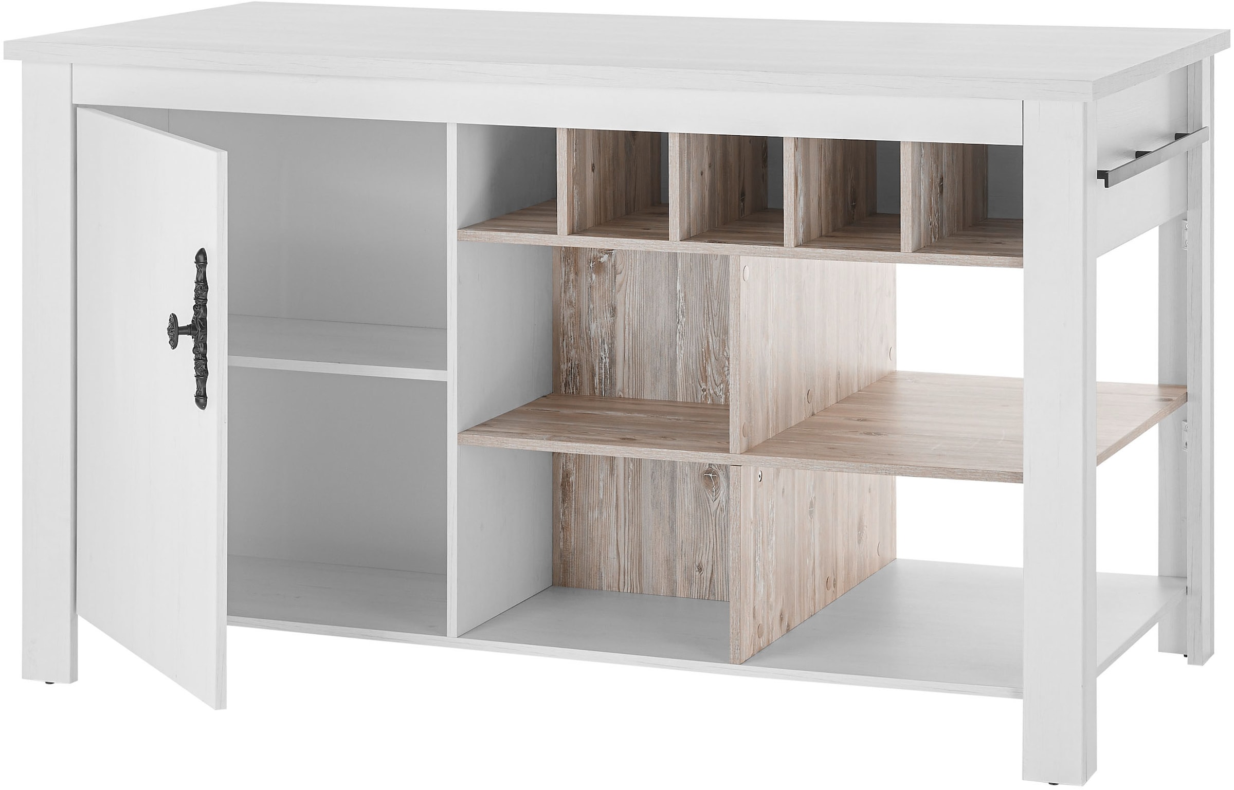 Home affaire Kücheninsel »Florenz, Küchenblock in Pinie Weiss, Kochinsel, Küchenarbeitsblock« Breite 161 cm, mit verschnörkeltem Metallgriff, Arbeitshöhe 92 cm