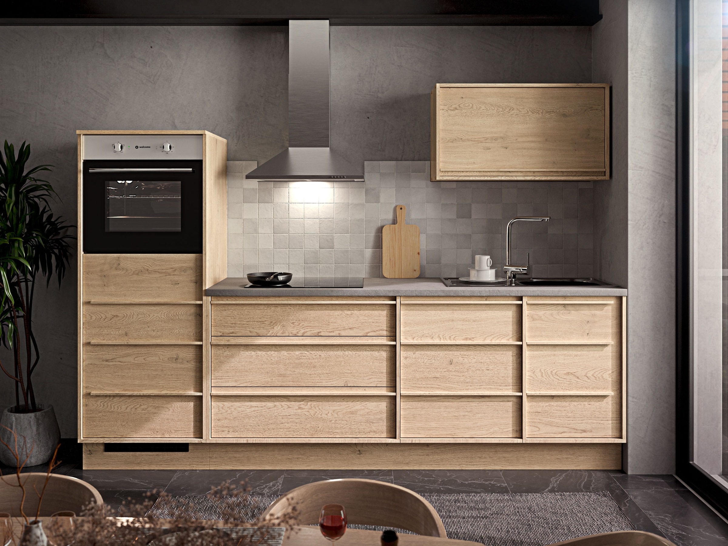 BASIC by Balculina Küchenzeile »Kyoto B/H/T 264x200x60 cm« Breite 264 cm, wahlweise mit E-Geräten und Induktion