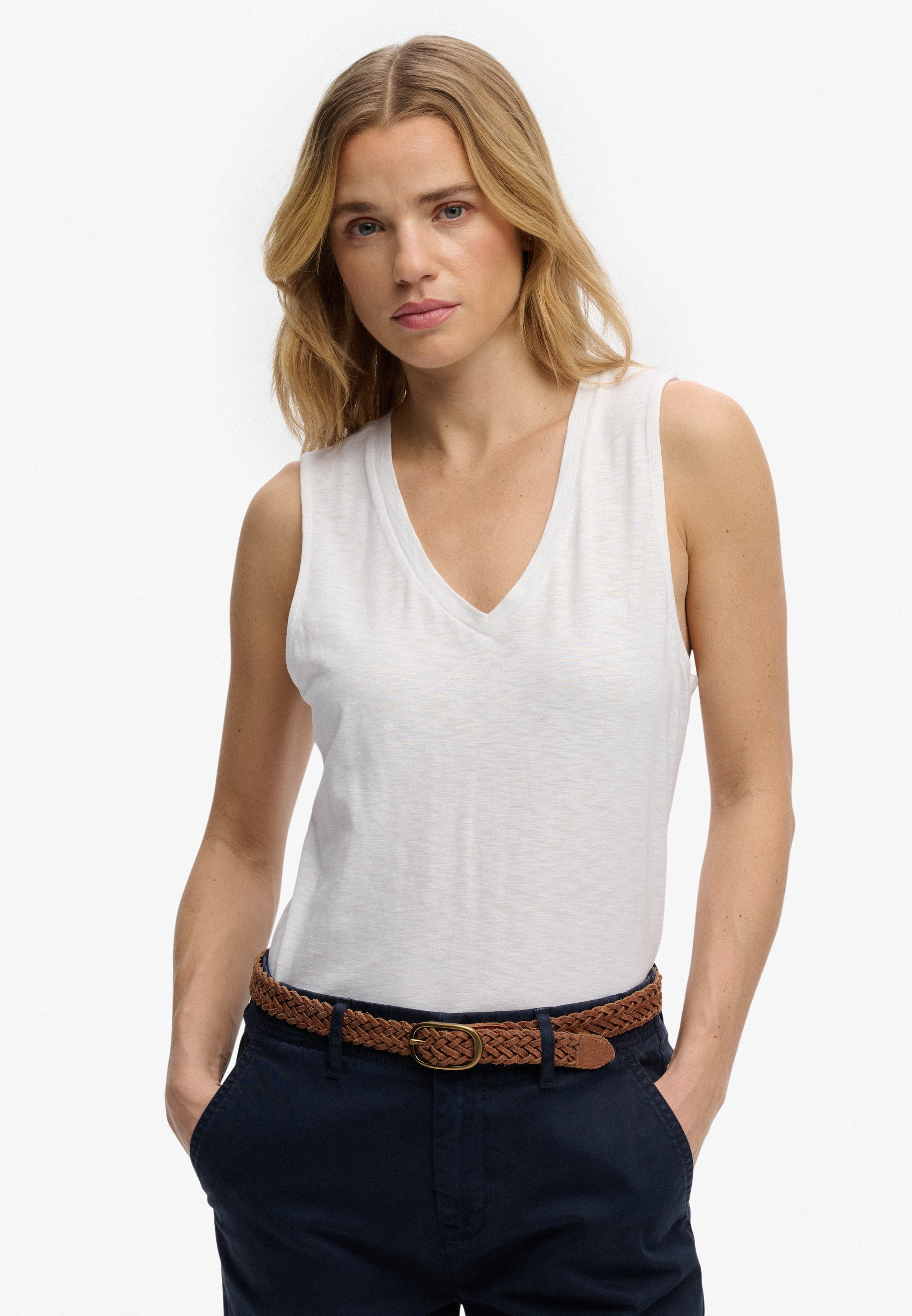 Image of Superdry Tanktop "STUDIOS VEE NECK VEST" aus Baumwollmischung mit Lyocell, Regular Fit, ärmellos