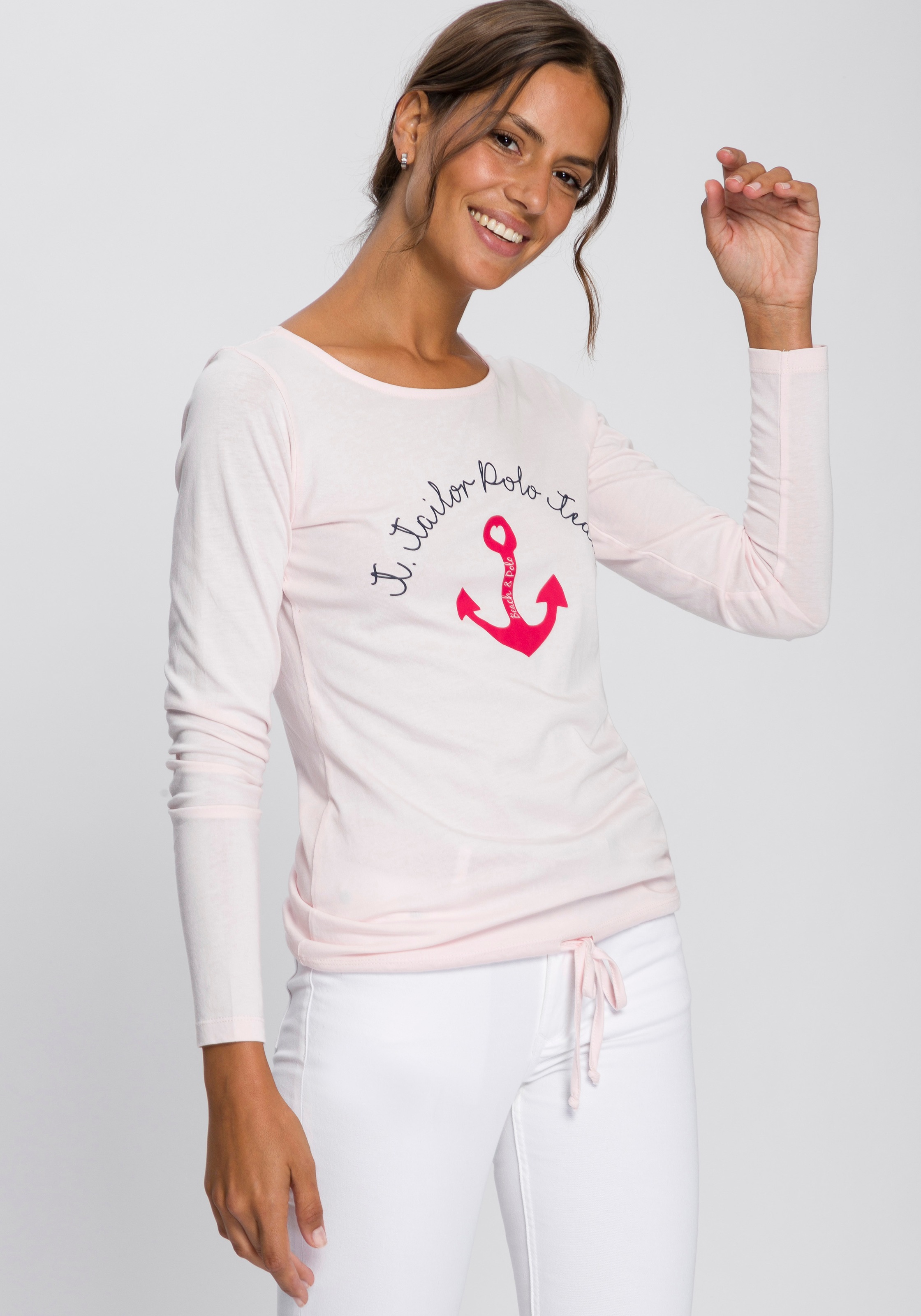 Image of TOM TAILOR Polo Team Langarmshirt, mit Bindeband am Saum und maritimem Frontprint bei Ackermann Versand Schweiz