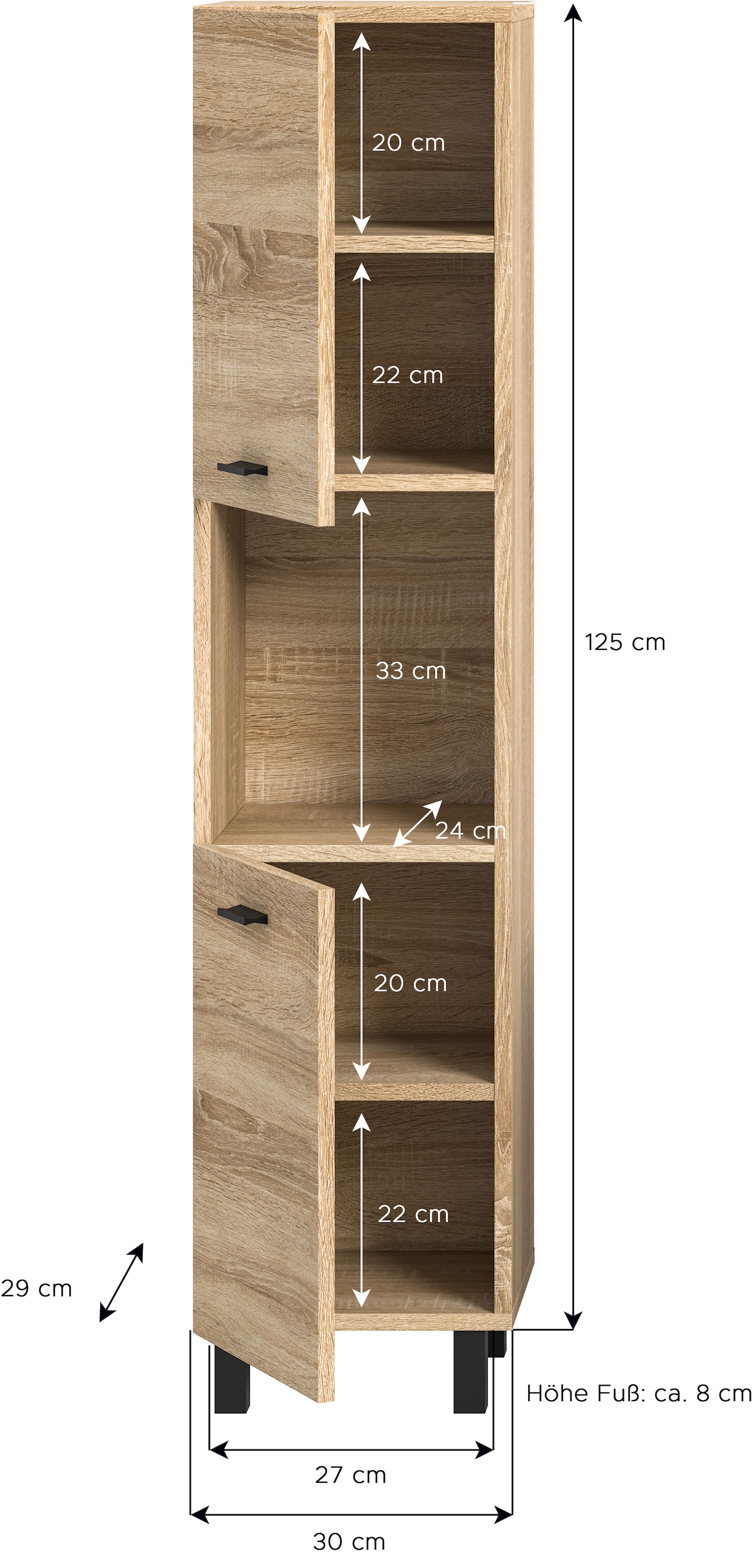 welltime Hochschrank »Tampa, Höhe 125cm, hängend oder stehend montierbar« Badschrank, Bad-Hängeschrank, Badezimmer, Bad-Möbel