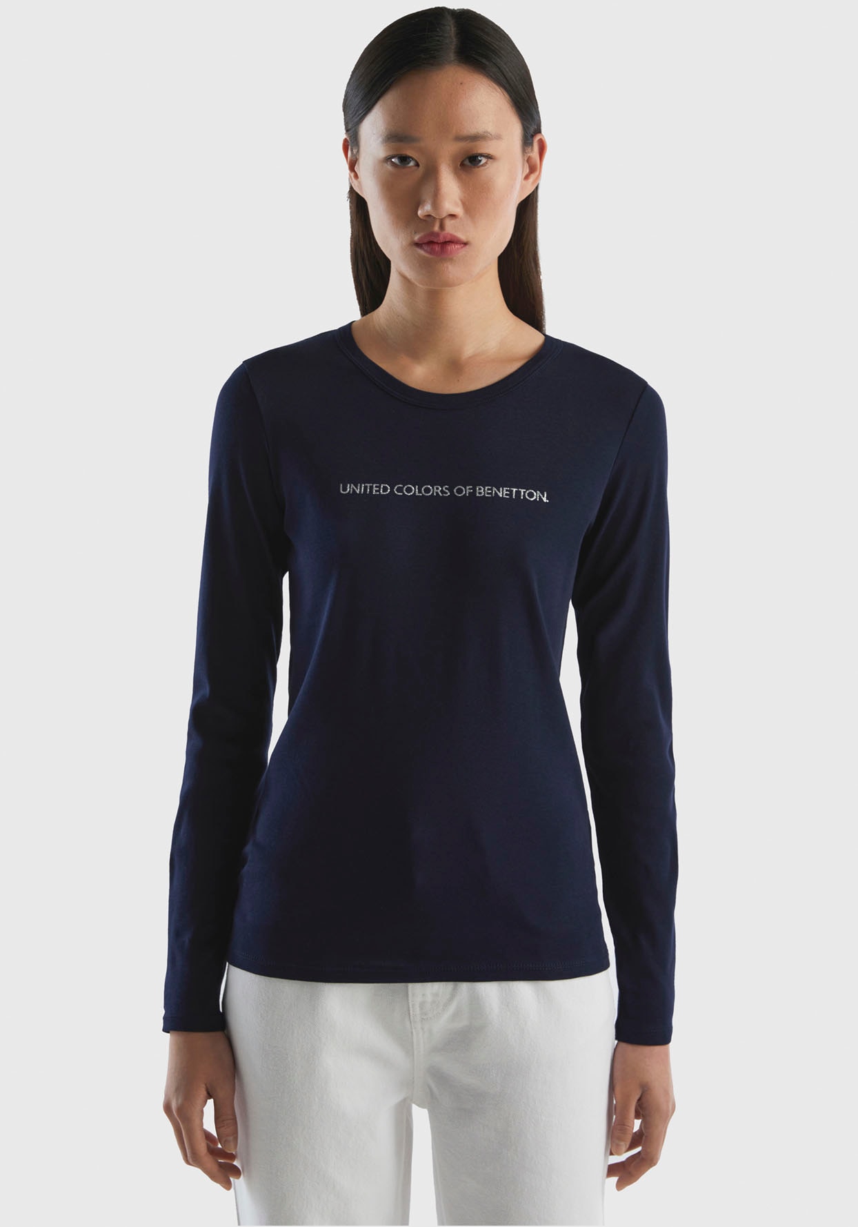 United Colors of kaufen Glitzereffekt Labelprint Langarmshirt, versandkostenfrei Benetton mit