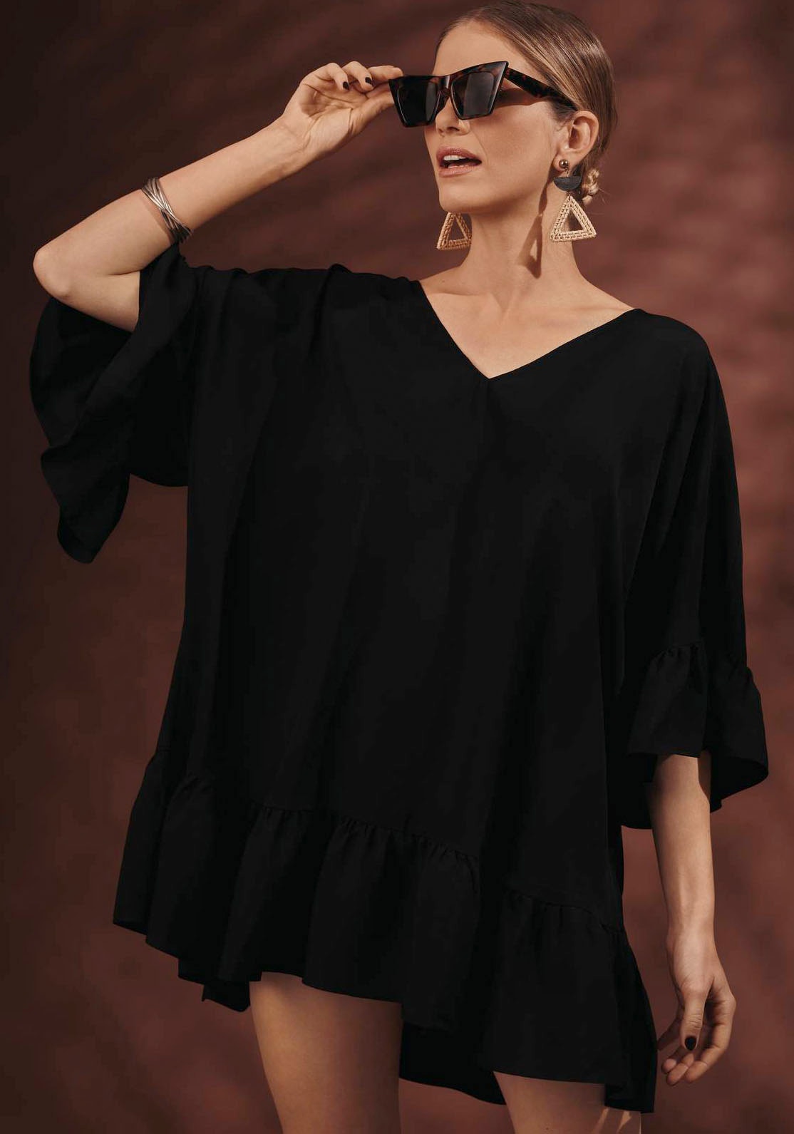 Image of Rosa Faia Strandkleid "Akalani" kurz, weich, Oversize Kleid, Cover-Up, V-Ausschnitt, luftig, feminin