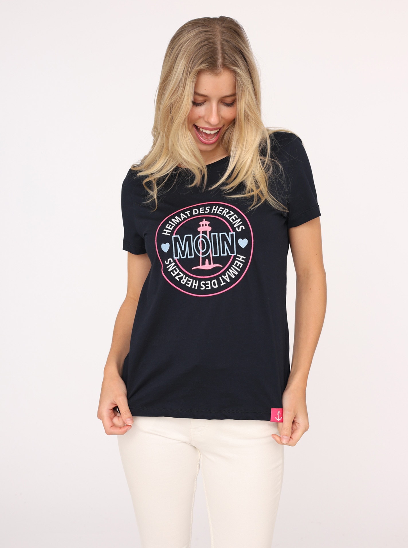 Image of Zwillingsherz T-Shirt ""Heimat des Herzens"" Stickerei, Kurzarm, Rundhalsausschnitt, maritim