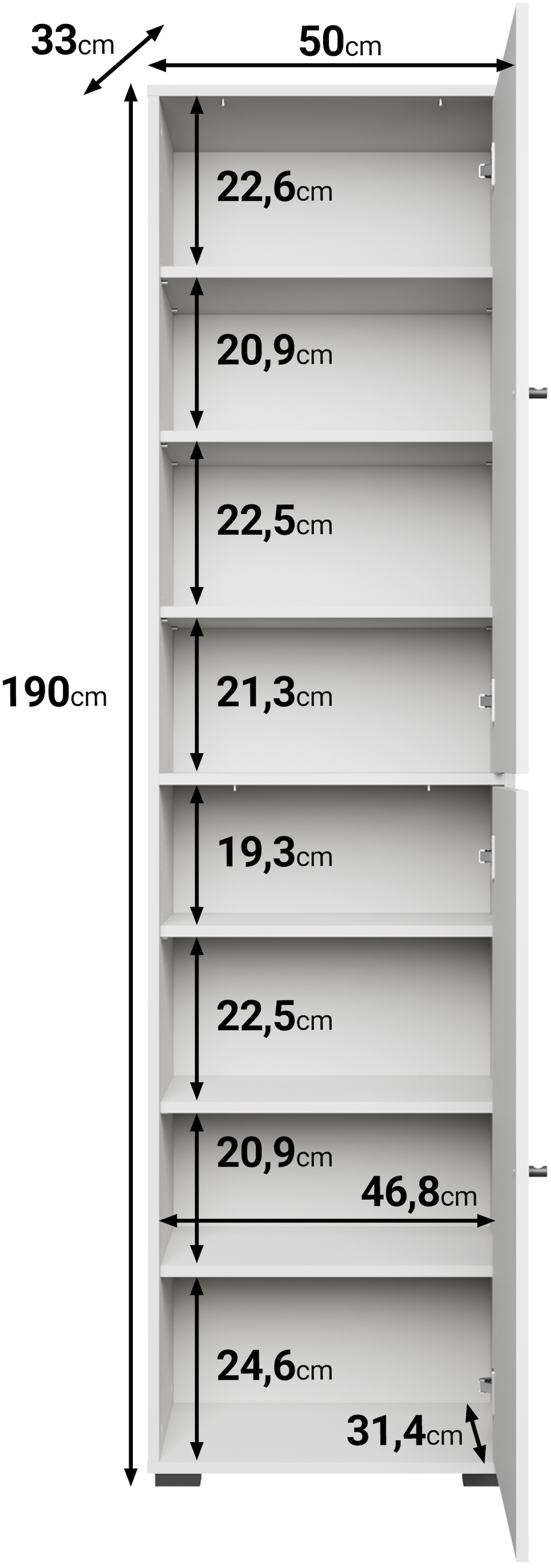 Home affaire Armoire à chaussures »Schuhkommode Dino« armoire de couloir avec étagères réglables, LxHxP : 50 × 190 × 33 cm