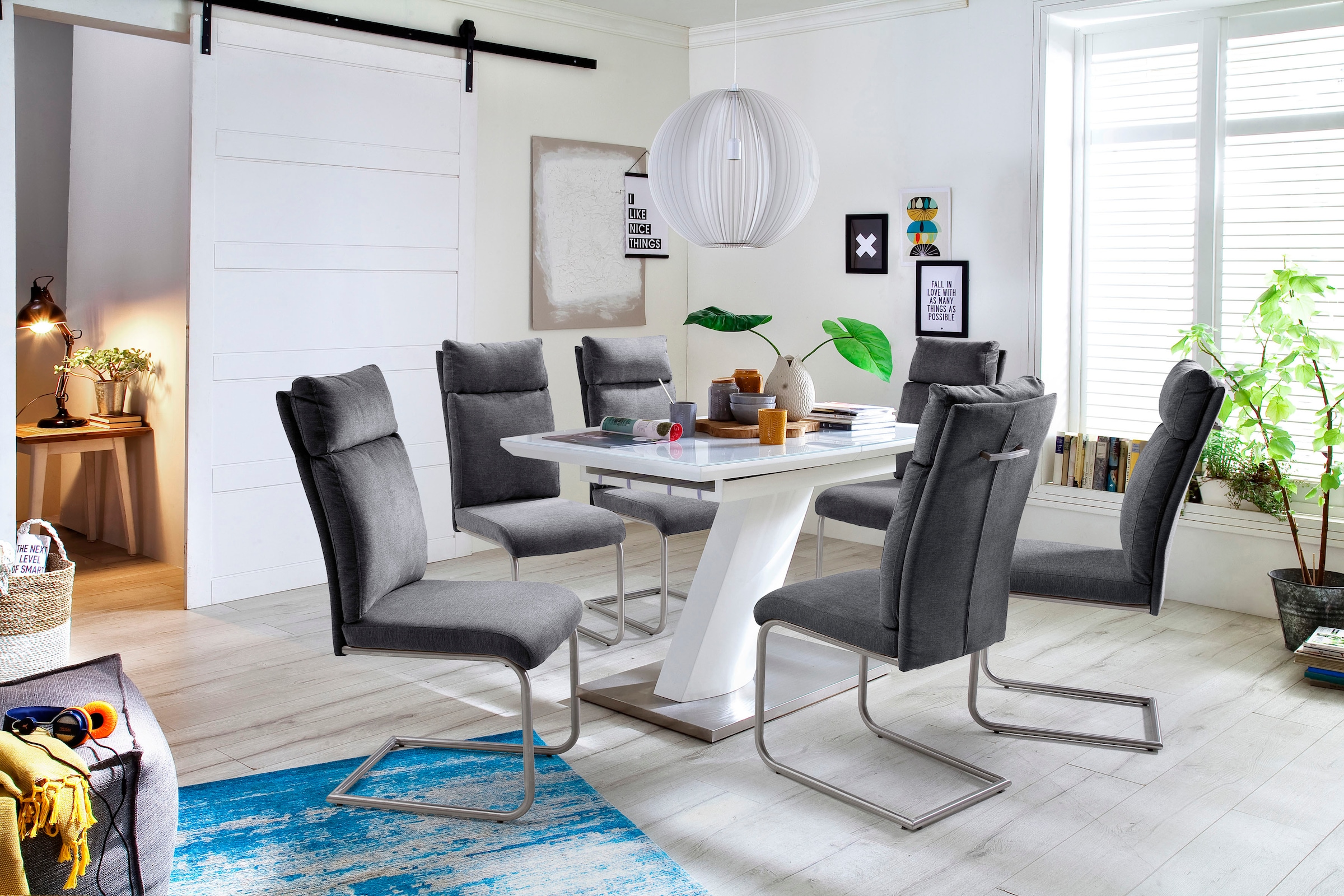 MCA furniture Esstisch »Galina, TOPSELLER!«, (Esstisch, Tisch), Bootsform in weiss mit Synchronauszug vormontiert, Sicherheitsglas