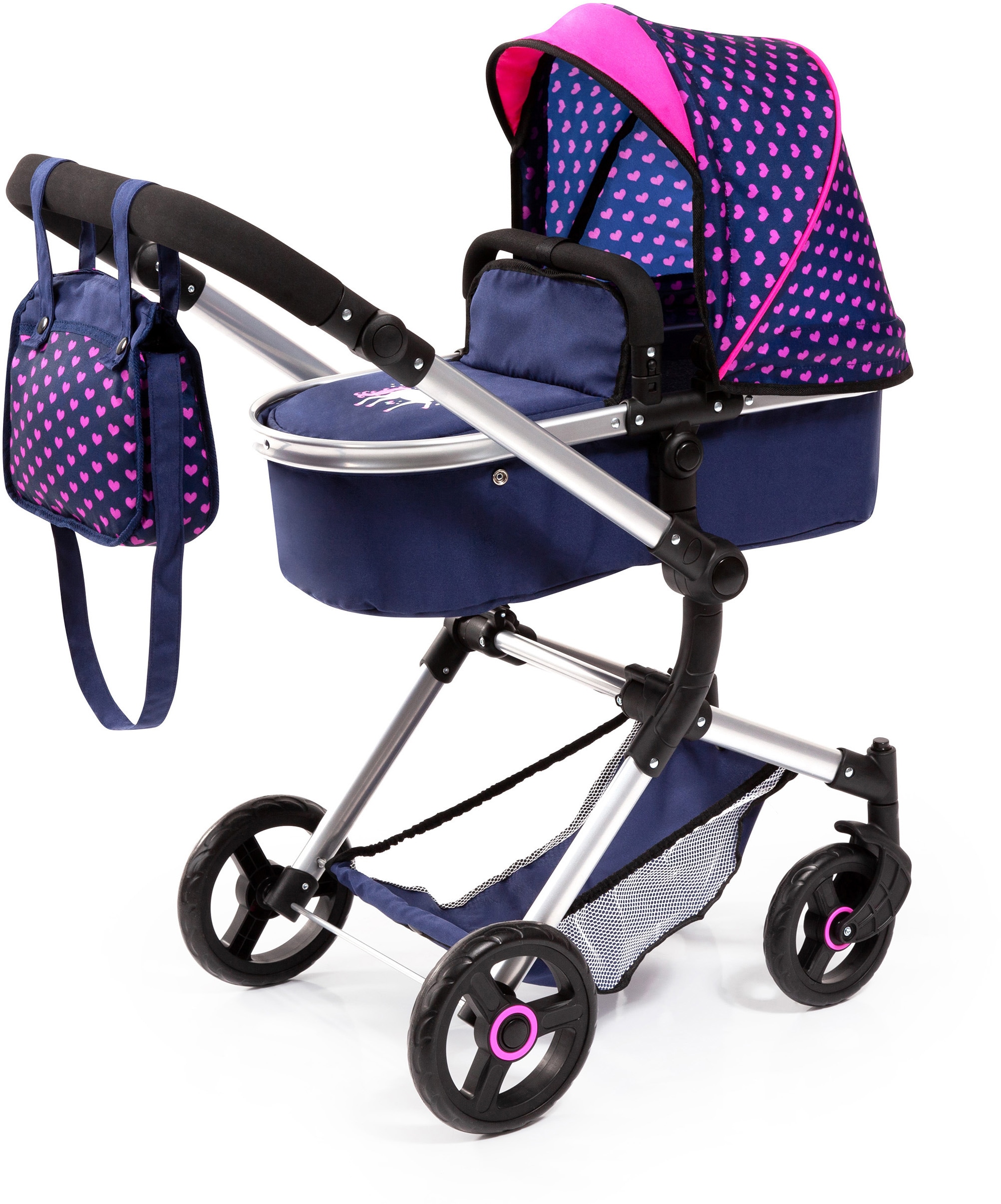 Bayer Kombi-Puppenwagen »Vario, Blau/Pink«, inkl. Wickeltasche