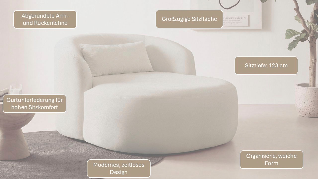 LeGer Home by Lena Gercke XXL-Sessel »Yllara, moderner Lesesessel, Loveseat mit grosszügiger Sitzfläche« mit geschwungener Rückenlehne in Samt oder Struktur