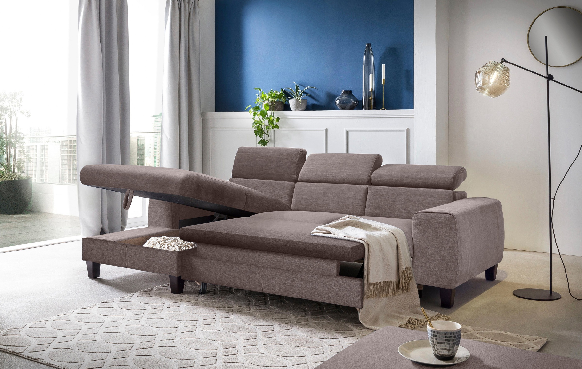 COTTA Polstergarnitur »Morven L-Form«, (Set), Set bestehend aus: Ecksofa mit Kopfteilverstellung & Hocker