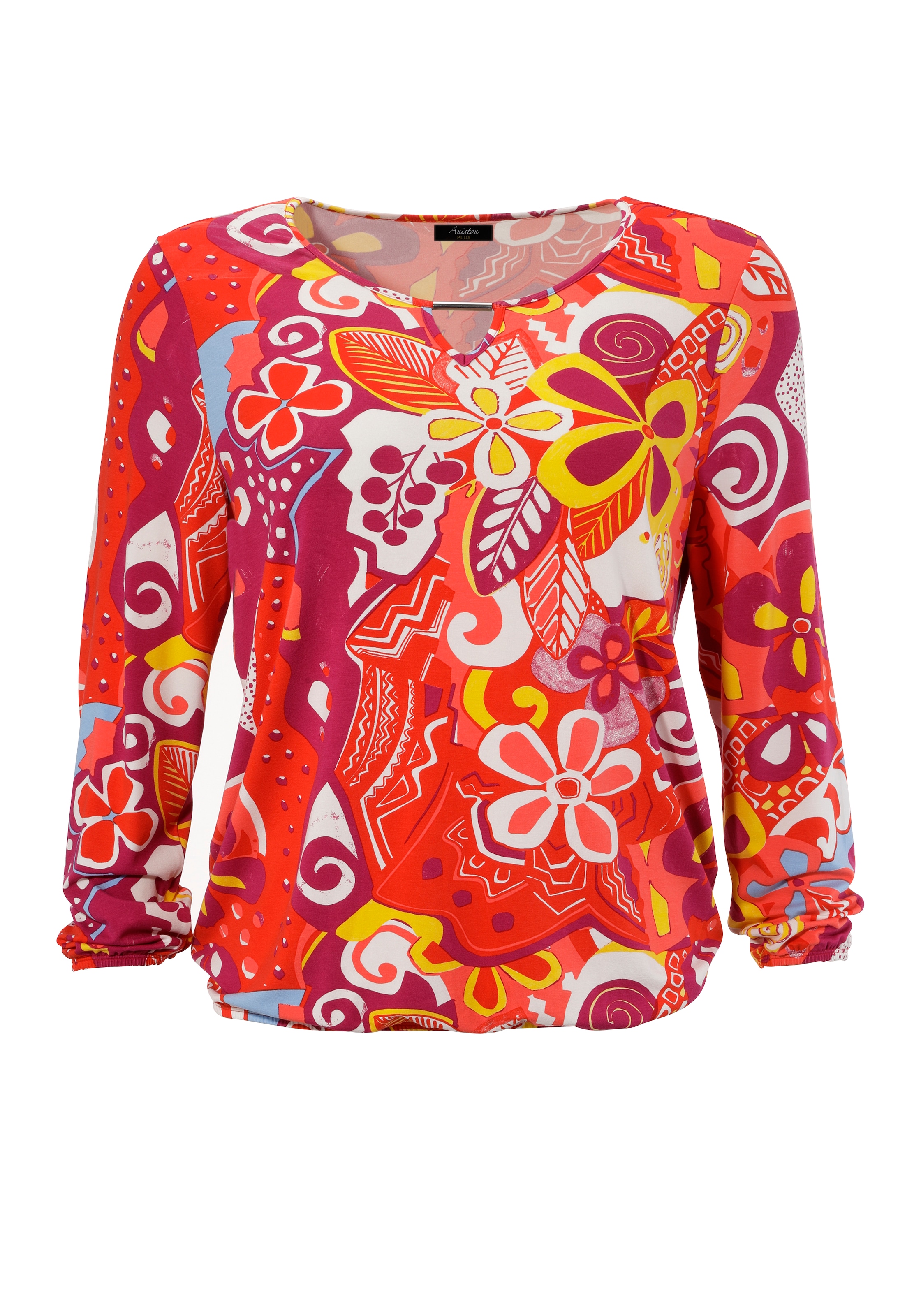 Aniston PLUS Langarmshirt, mit farbharmonischen, fantasievollem Druck