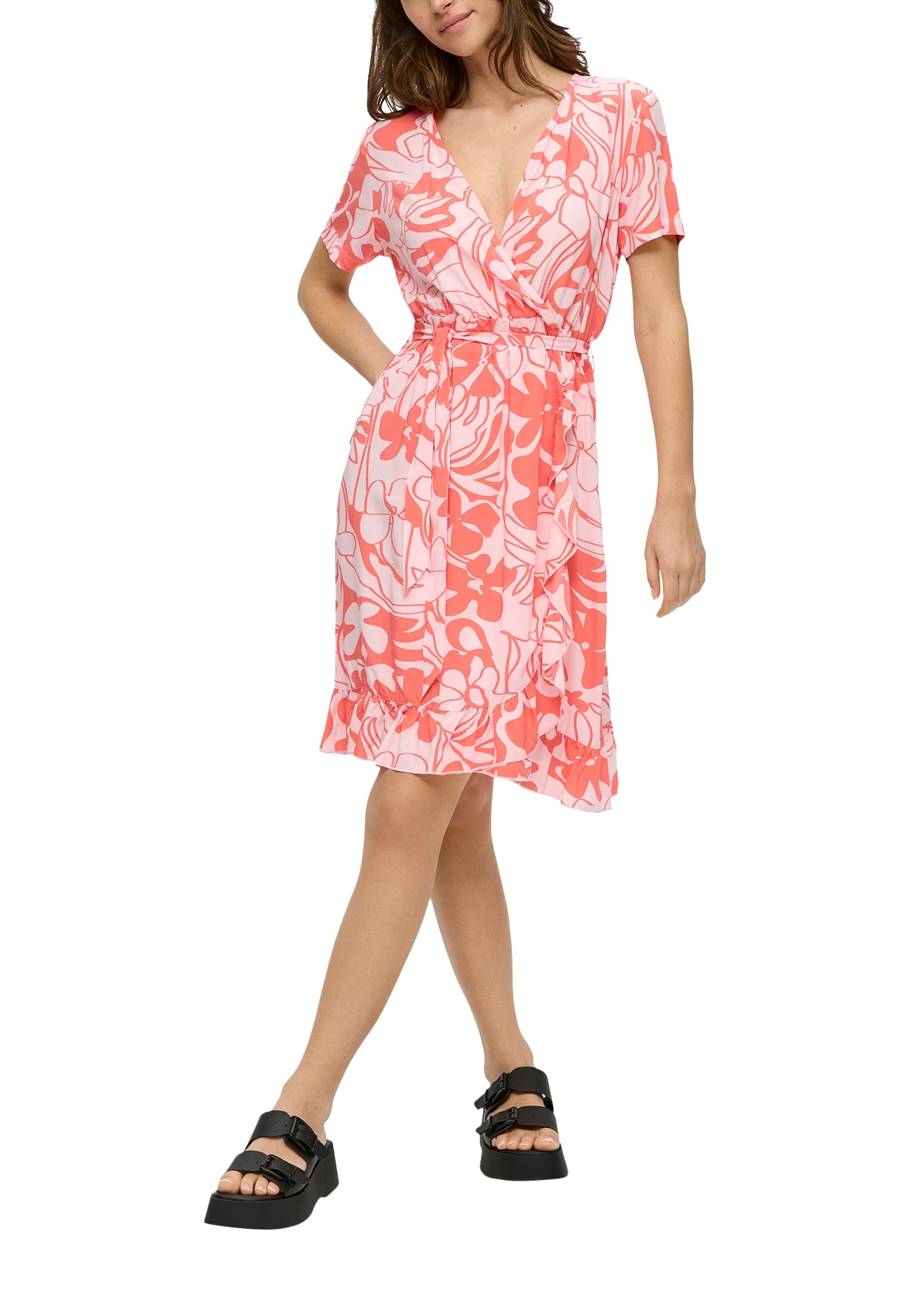 QS Midikleid, mit Allover-Print und Bindeband