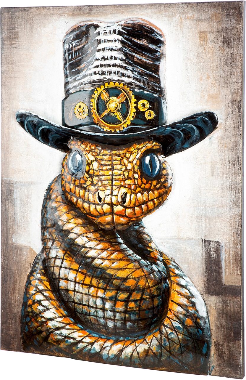 GILDE Metallbild »Bild rechteckig Snake with attitude  braun« Tiere 1 Stk. tlg. Schlangenbild Tiermotiv extravagantes Design Statementpiece Eyecatcher