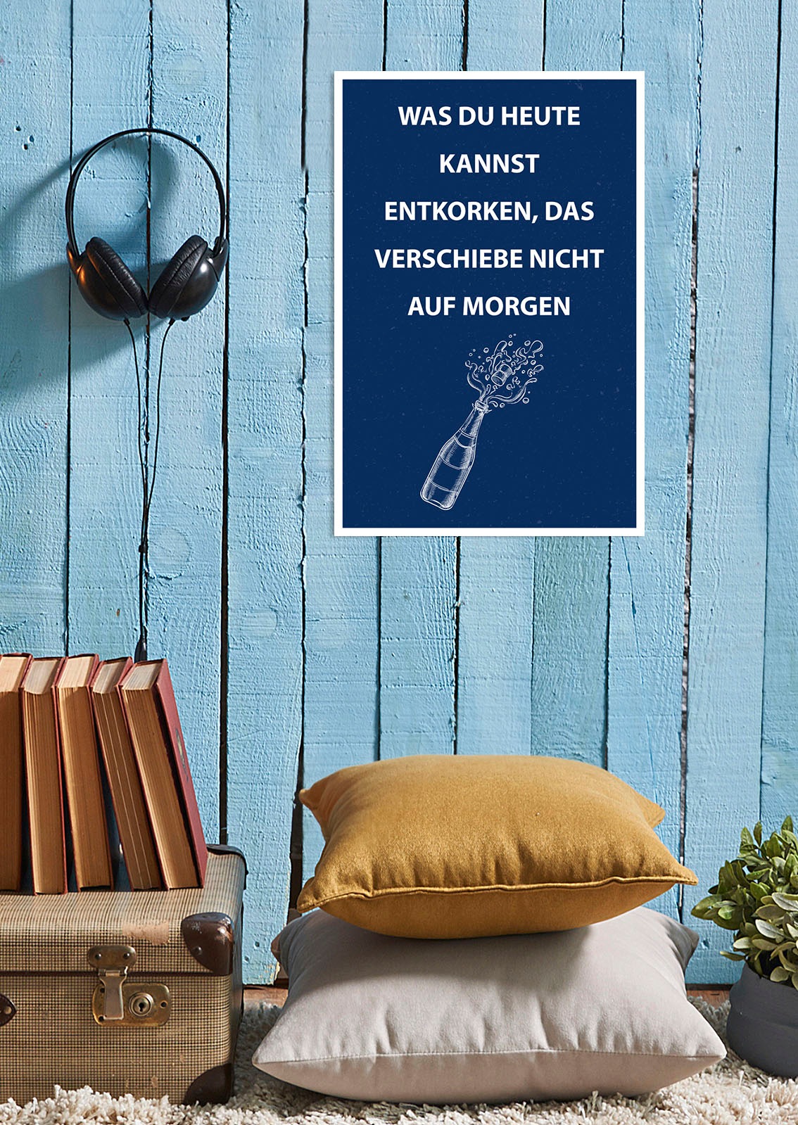 Image of queence Metallbild "Entkorken" Getränke Schriftzug Schriftzüge 1 Stk. tlg. Stahlschilder