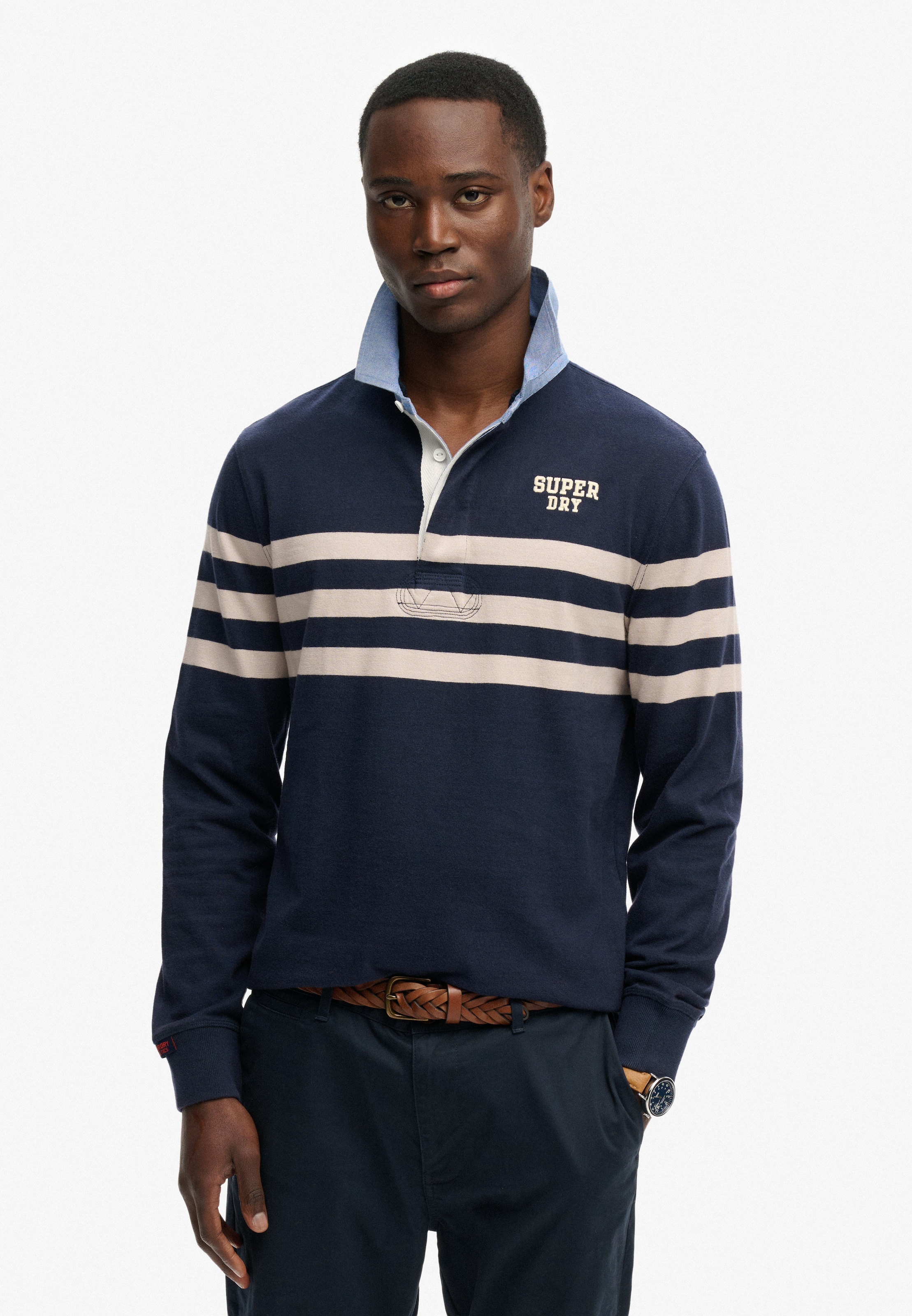 Image of Superdry Langarm-Poloshirt "VINTAGE CHESTBAND RUGBY" Baumwolle, relaxed fit