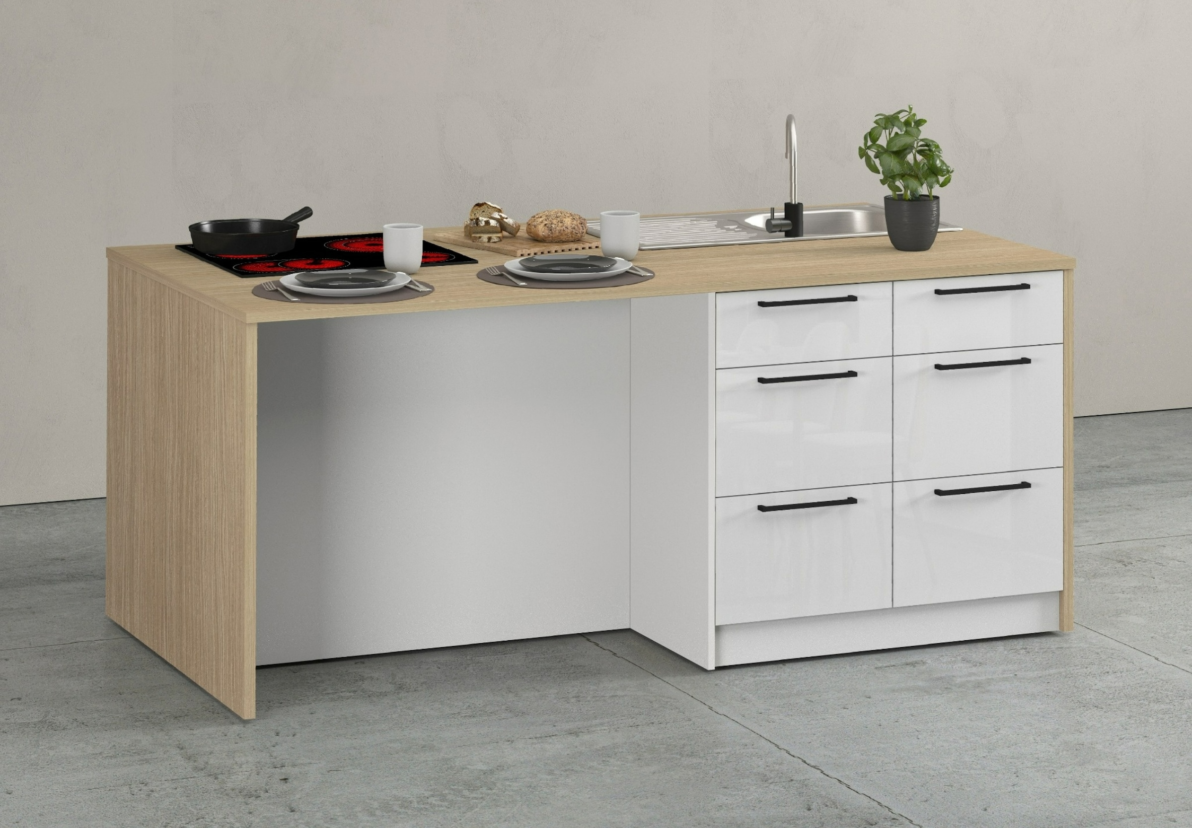 KOCHSTATION Ilot de cuisine »KS-Luna Breite 200 cm, Höhe 90 cm« Breite 200 cm, wahlweise mit Hanseatic-E-Geräten