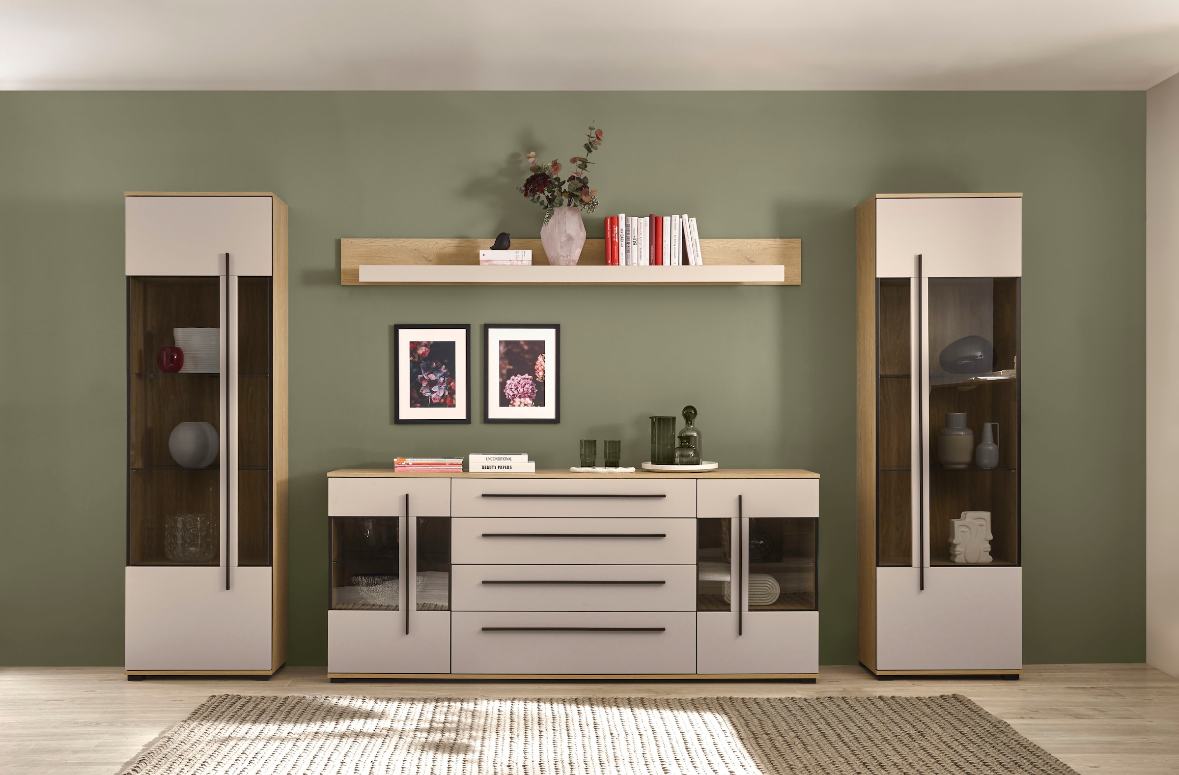 Home affaire Meuble mural »Cantara, Anbauwand, Wohnzimmer-Set, in Eiche Evoke, Weiss oder Kaschmir« Ensemble, 