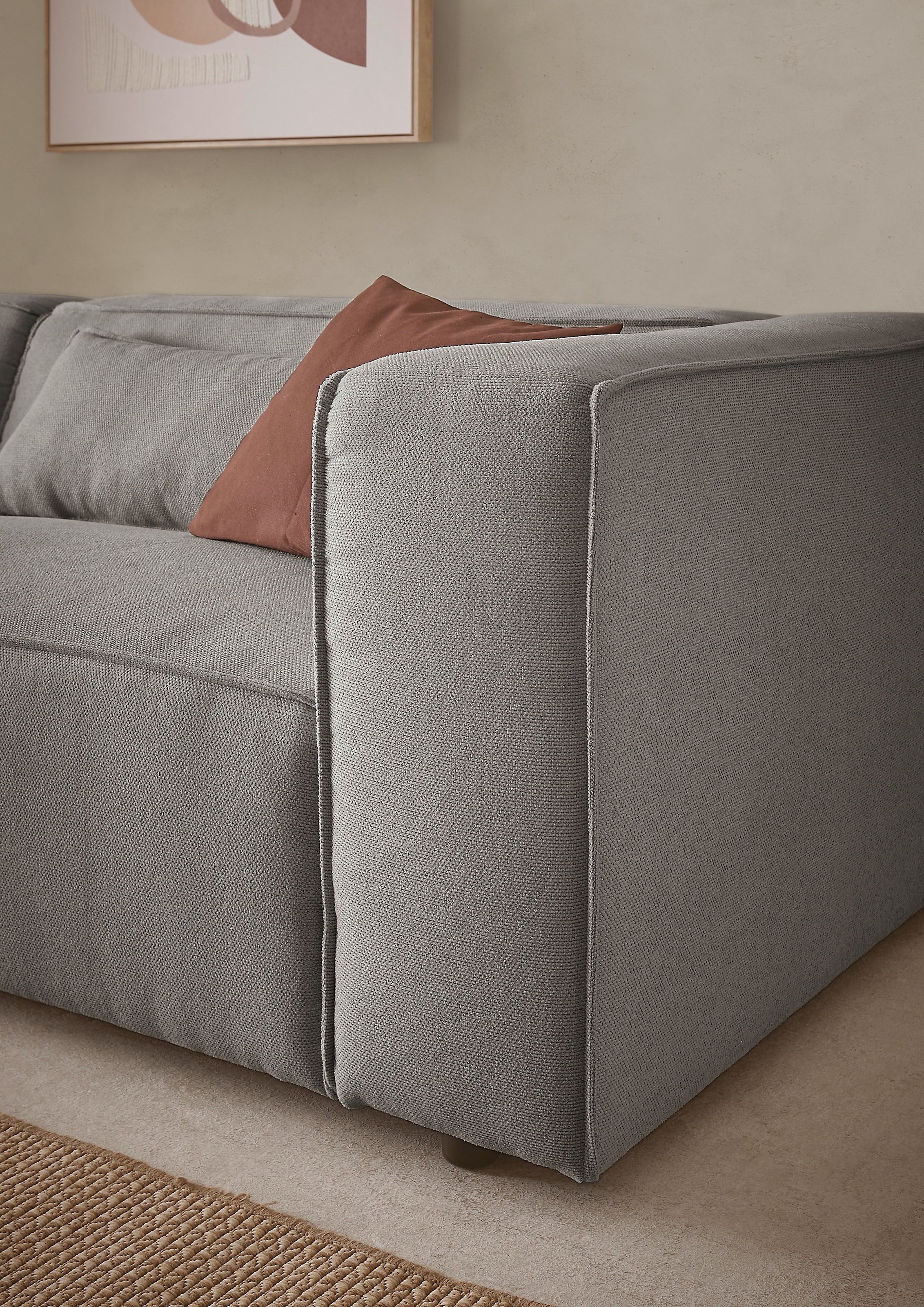 LeGer Home by Lena Gercke 3-places »PIARA, Struktur, Couch mit Kedernaht« pieds noirs, confort d'assise agréable
