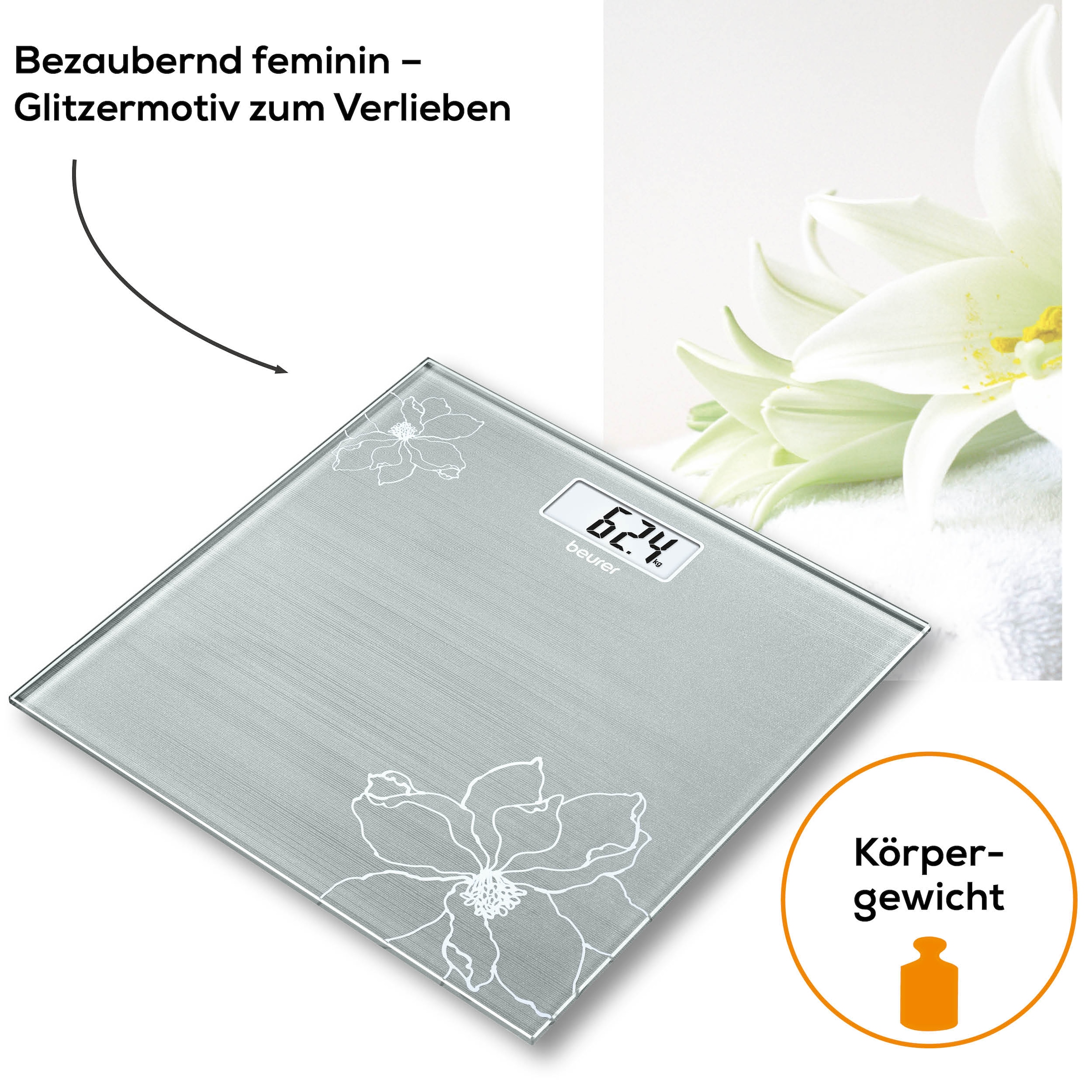 BEURER Pèse-personne »GS 10 besonders flach mit nur 1,9 cm, Tragkraft bis 180 kg« Wiegefläche aus Sicherheitsglas, mit Einschaltautomatik