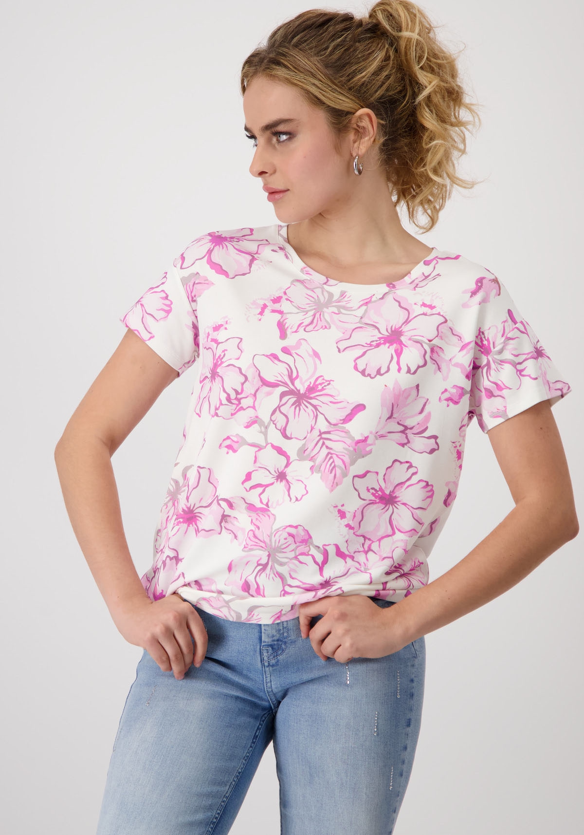 Monari Rundhalsshirt, mit Blumendruck