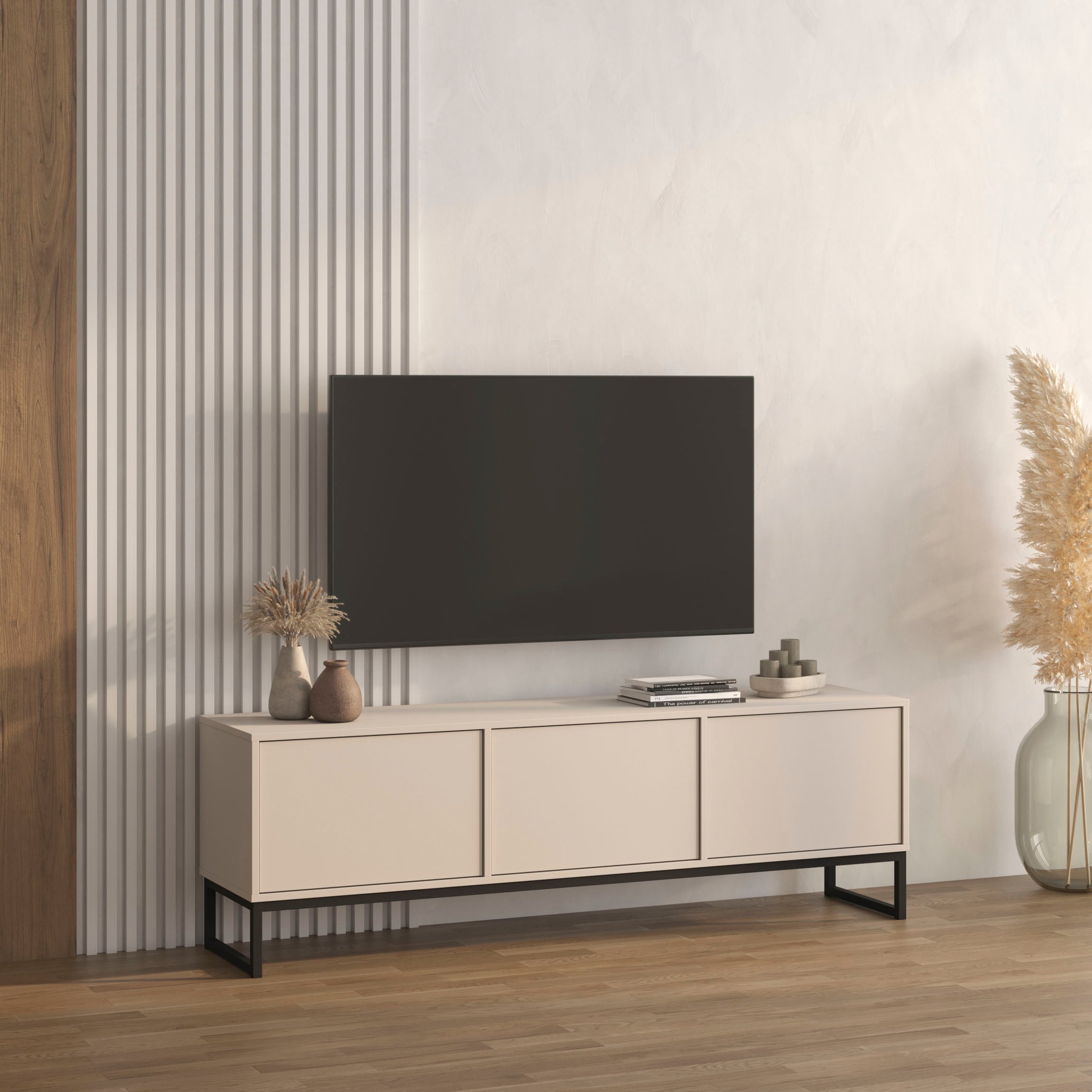 GOODproduct Lowboard »Loft, Breite 157 cm, TV-Board 3 Klappen, Metallkufen« TV-Kommode mit viel Stauraum, push-to-open-Funktion