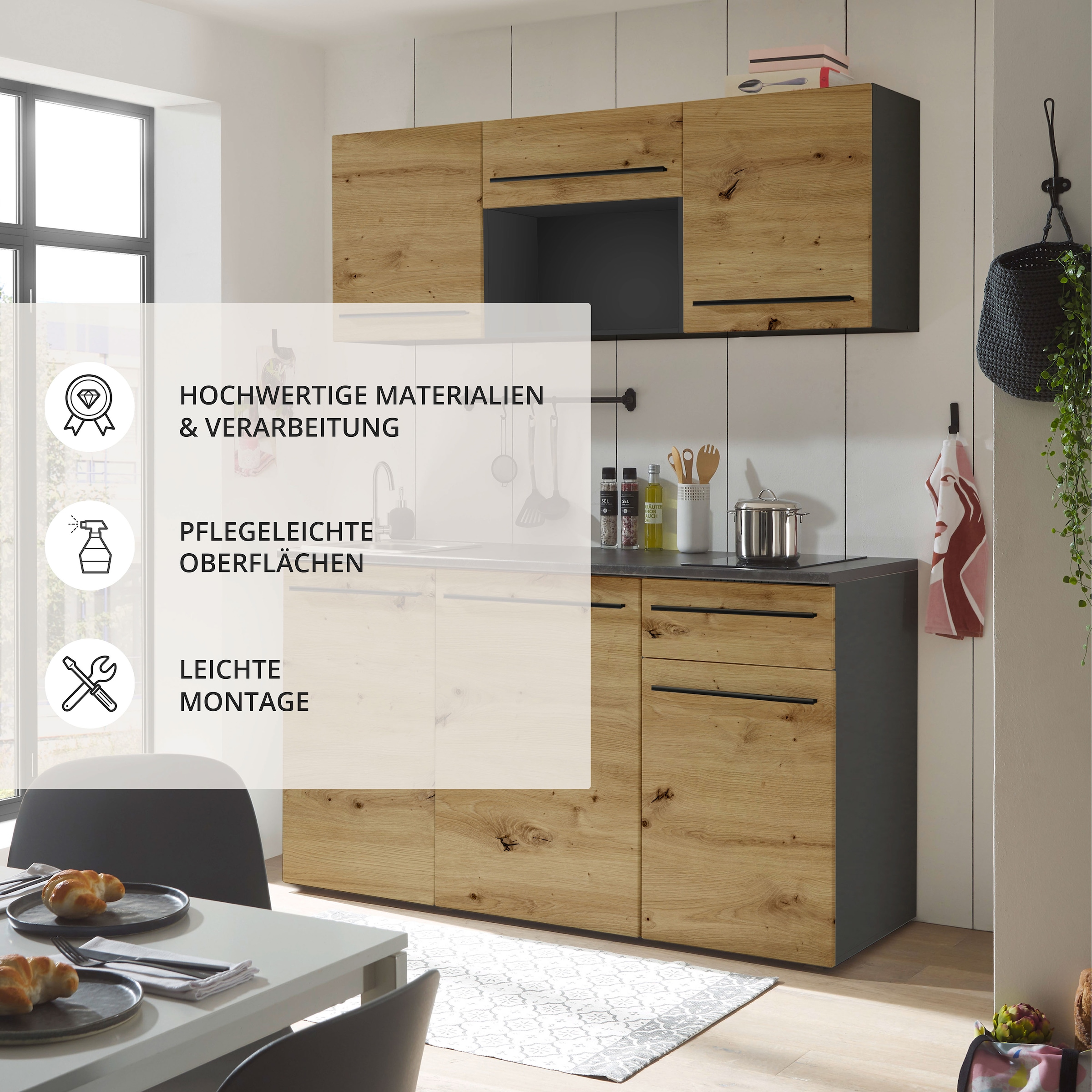 BASIC by Balculina Kitchenette »Jazz Singleküche« largeur 160 cm, avec appareils électriques et micro-ondes en option