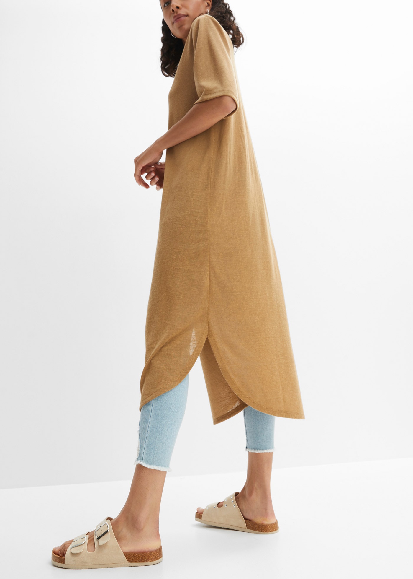 bonprix Manteau en tricot aus Polyester, Halbarm-Ärmel, offenes Design in Leinenoptik