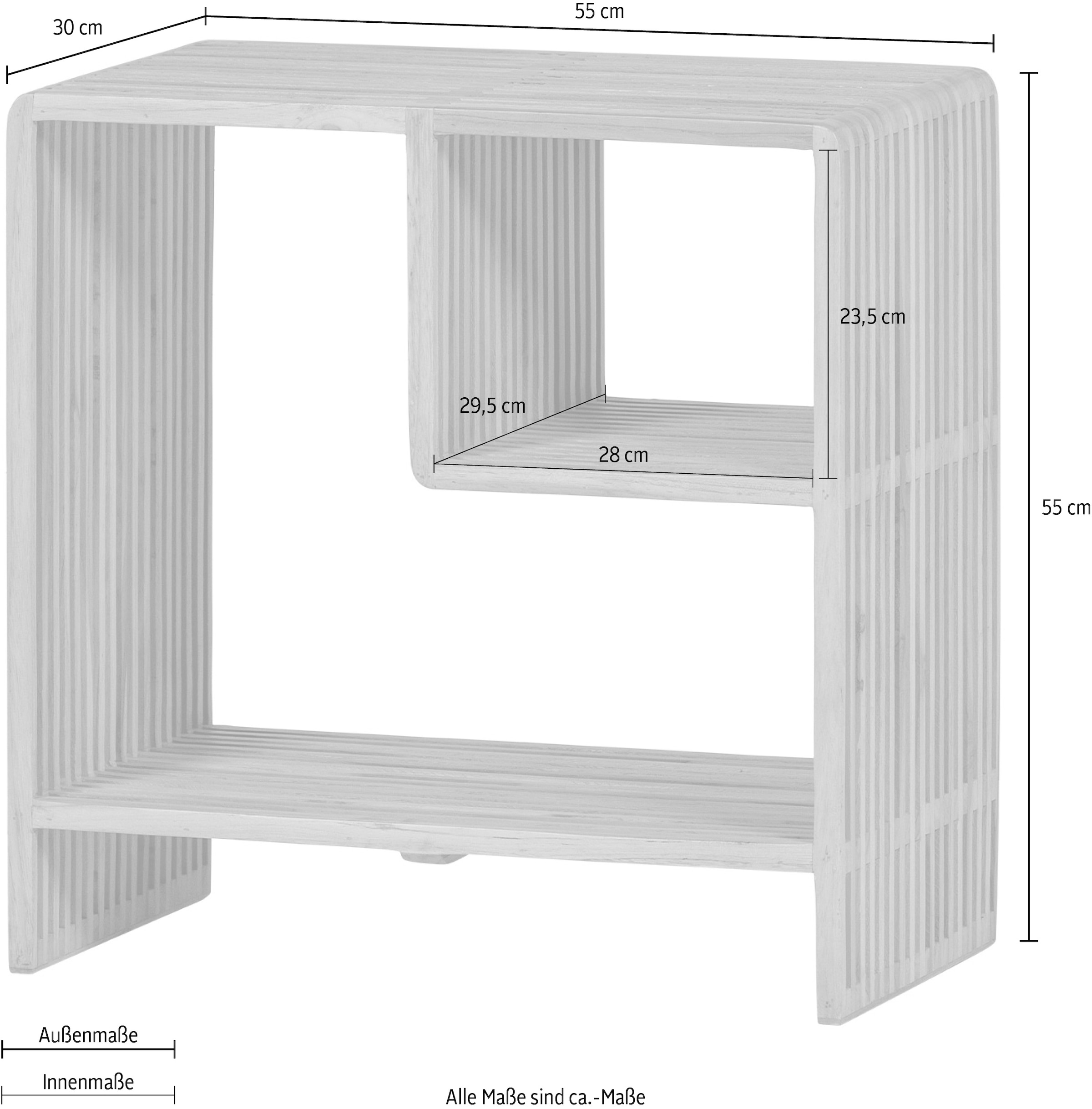 WOOOD Table d'appoint »Jasmijn aus recyceltem Teakholz mit zusätzlichem Fach 55x30x55 cm« Forme organique, compartiment supplémentaire, livré préassemblé