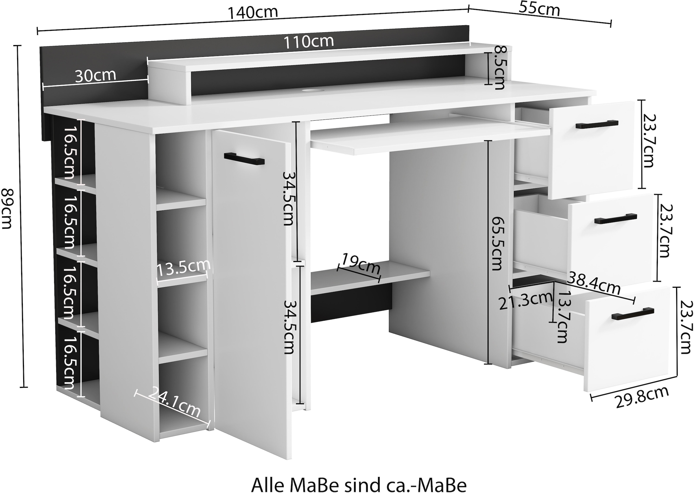 GOODproduct Schreibtisch »Moid« mit Schubladen, Tastaturauszug und Monitorablage, Breite 140 cm