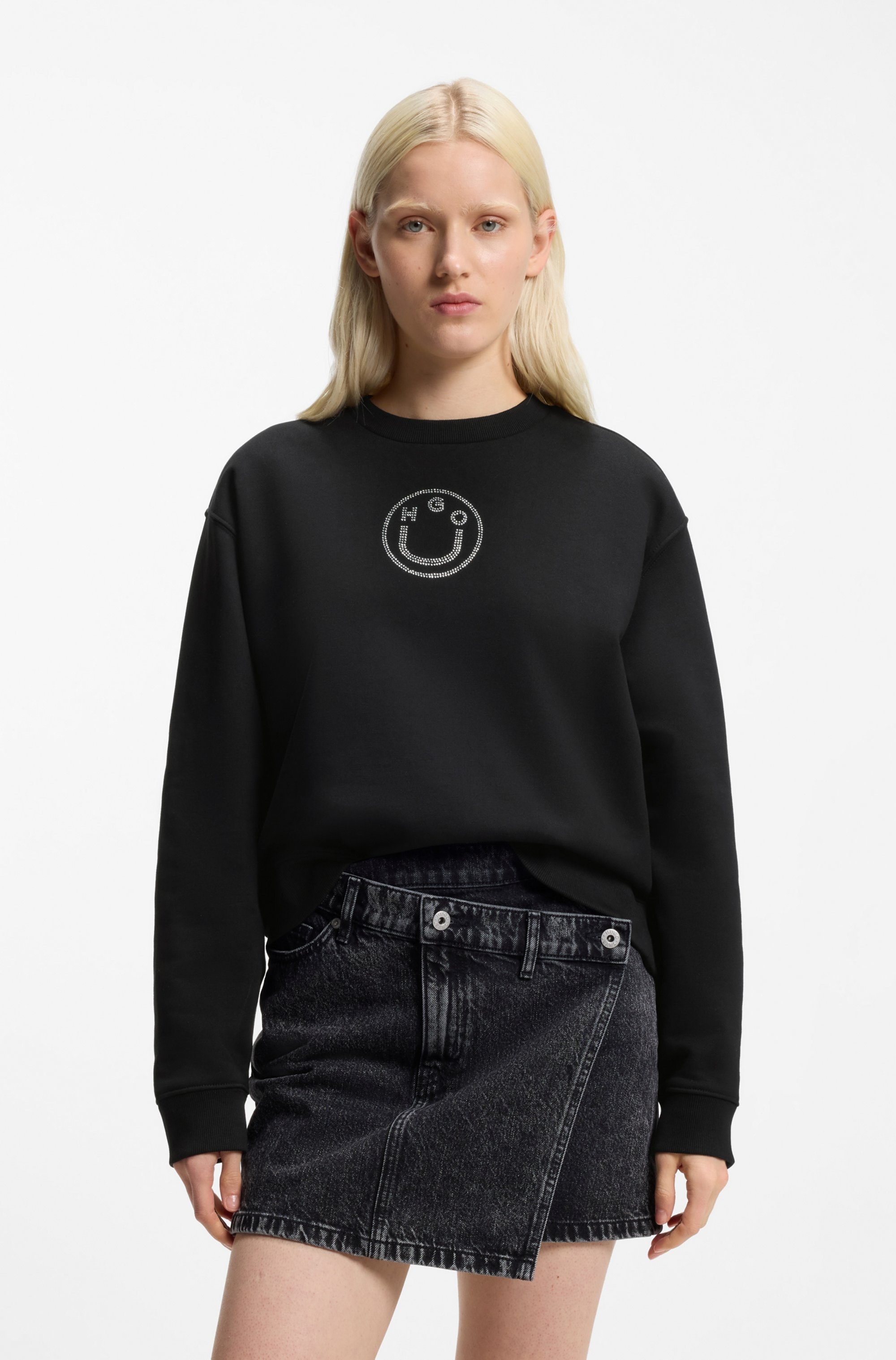 Image of HUGO Sweatshirt "Classic Crew", Relaxed Fit, mit Strass-Steinen