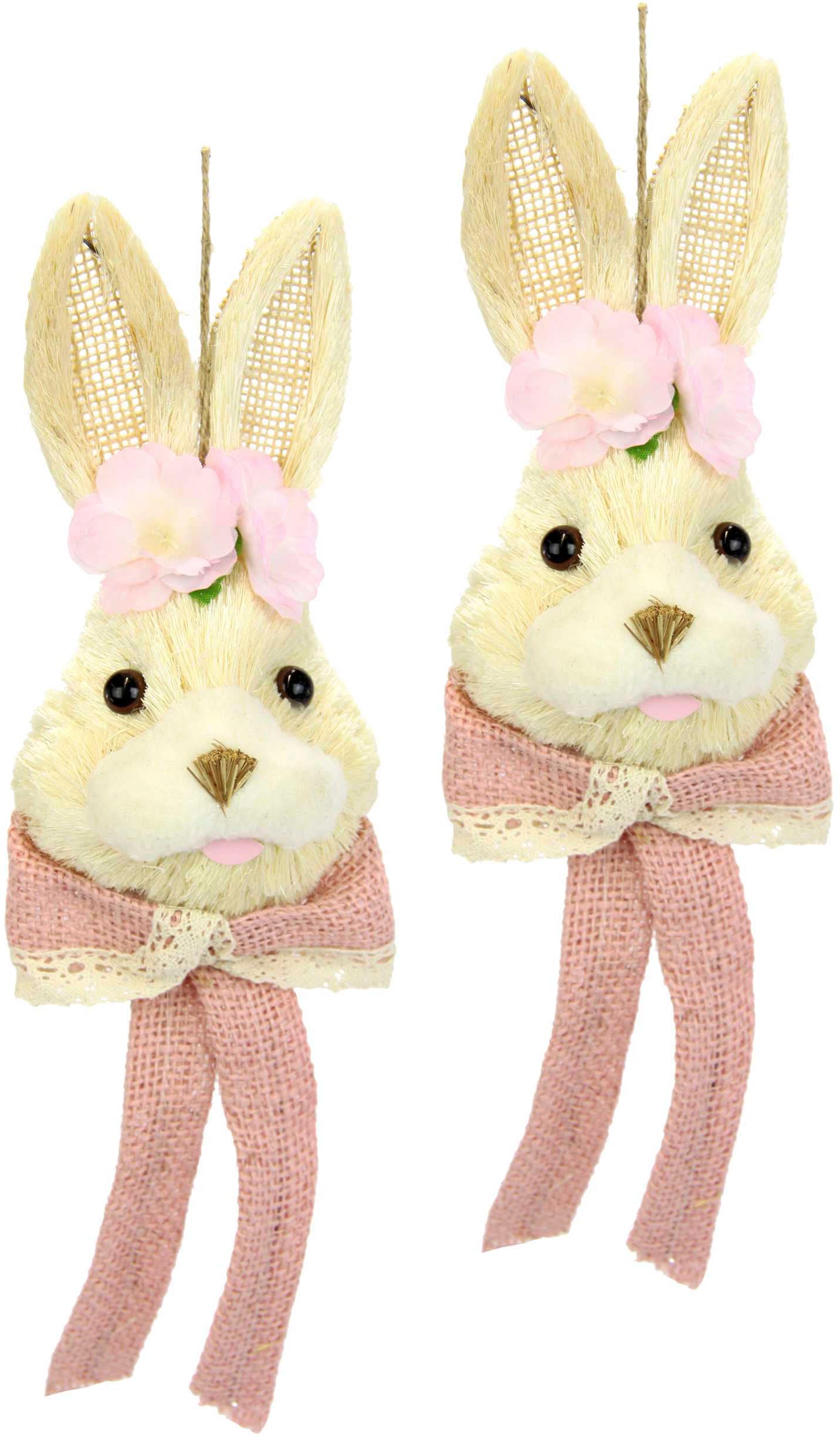 Image of I.GE.A. Osterhase "Bast-Hasenkopf mit Blume und Schleife, Frühlingsdeko" Osterdeko zum Aufhängen, Dekofigur, Wanddeko