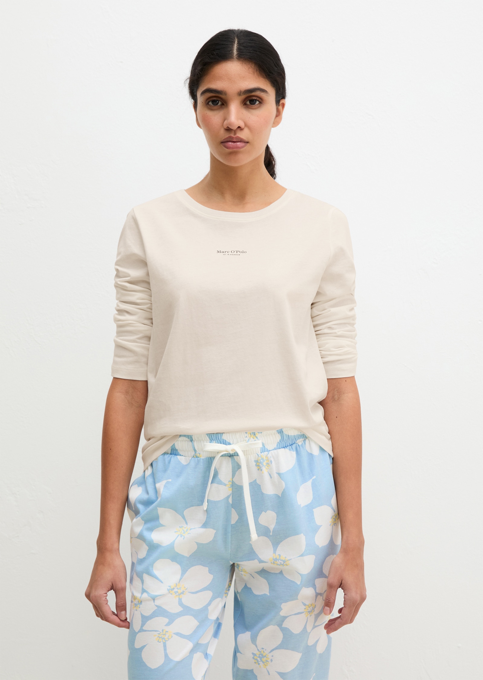 Image of Marc OPolo Pyjamaoberteil "Mix N Match Cotton Top LS" mit Rundhalsausschnitt und langen Ärmeln