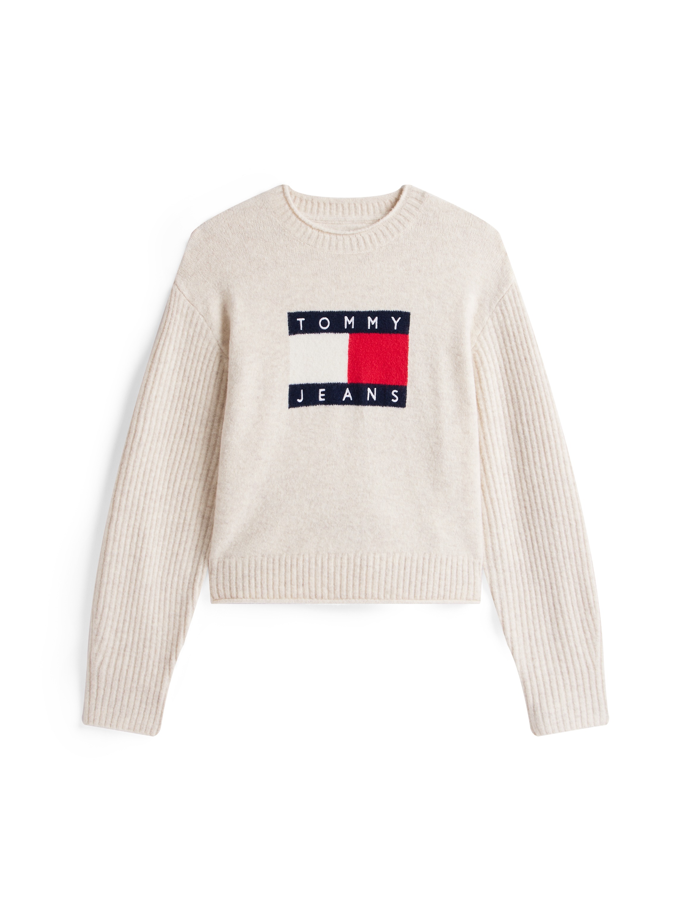Tommy Jeans Strickpullover »TJW MELANGE FLAG SWEATER RIB EXT«, in gerippter Struktur