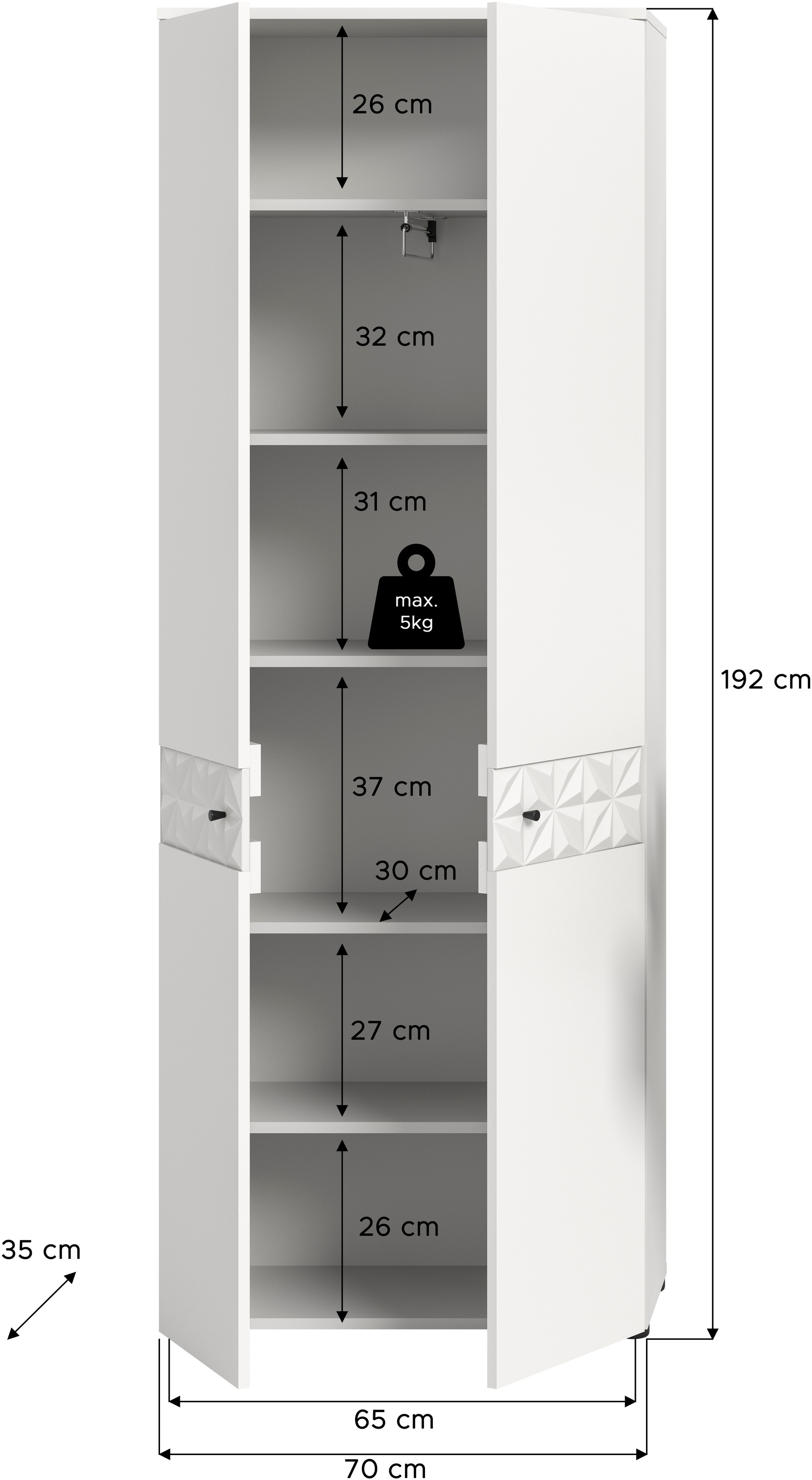 INOSIGN Garderobenschrank »VICENZA, inkl. ausziehbarer Kleiderstange, 2 Türen, 4 Einlegeböden«, mit Ornamentabsetzung, Mehrzweckschrank, Kleiderschrank, Dielenschrank