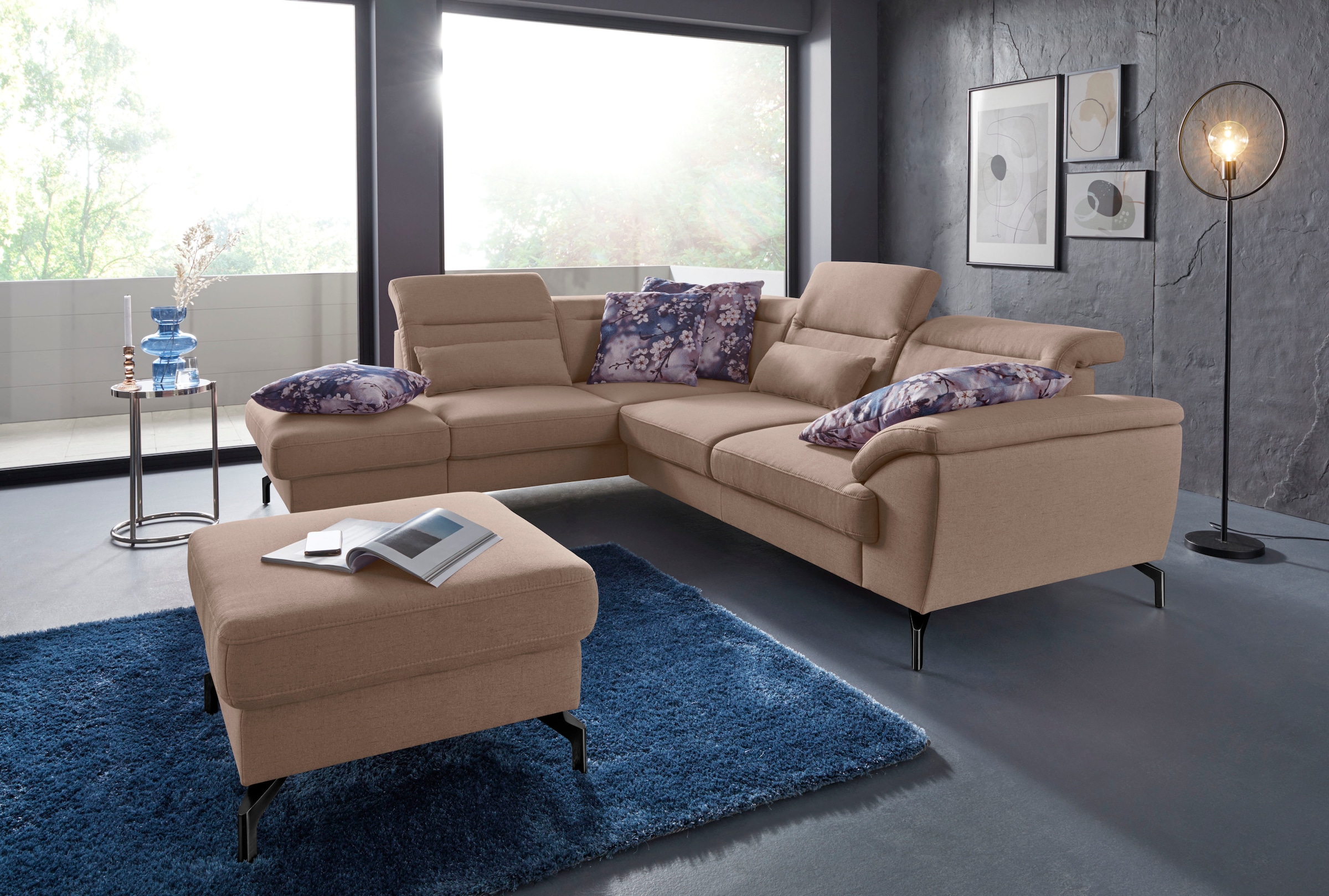 sit&more Ecksofa »Percy L-Form«, 15 cm Fusshöhe, Sitztiefenverstellung, wahlweise in 2 Fussfarben