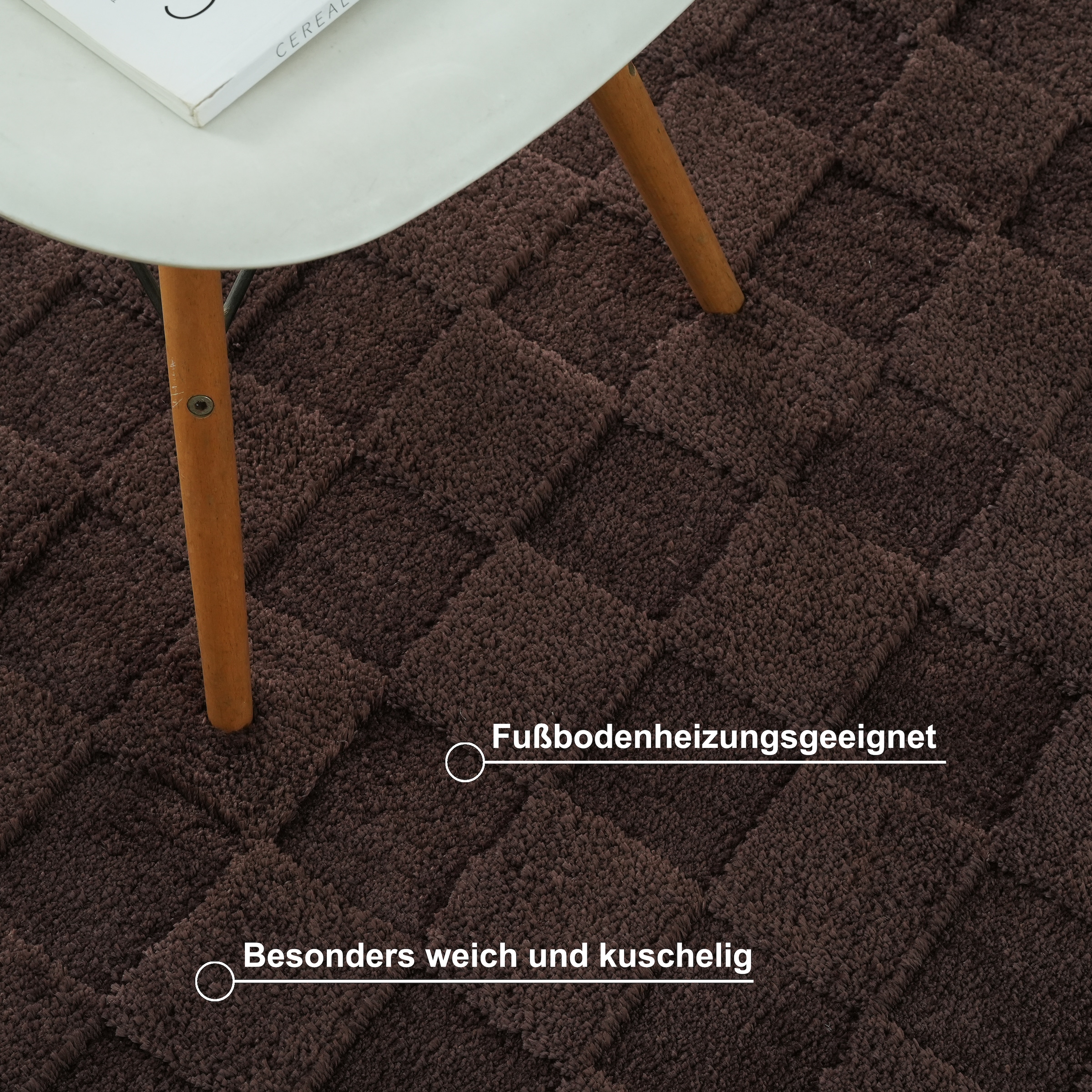LeGer Home by Lena Gercke Teppich »Esmé, Hochflor-Teppiche, weich, Boho« rechteckig 23 mm Höhe Hoch-Tief-Struktur, Uni, Kästchen, Wohnzimmer, Schlafzimmer, Esszimmer