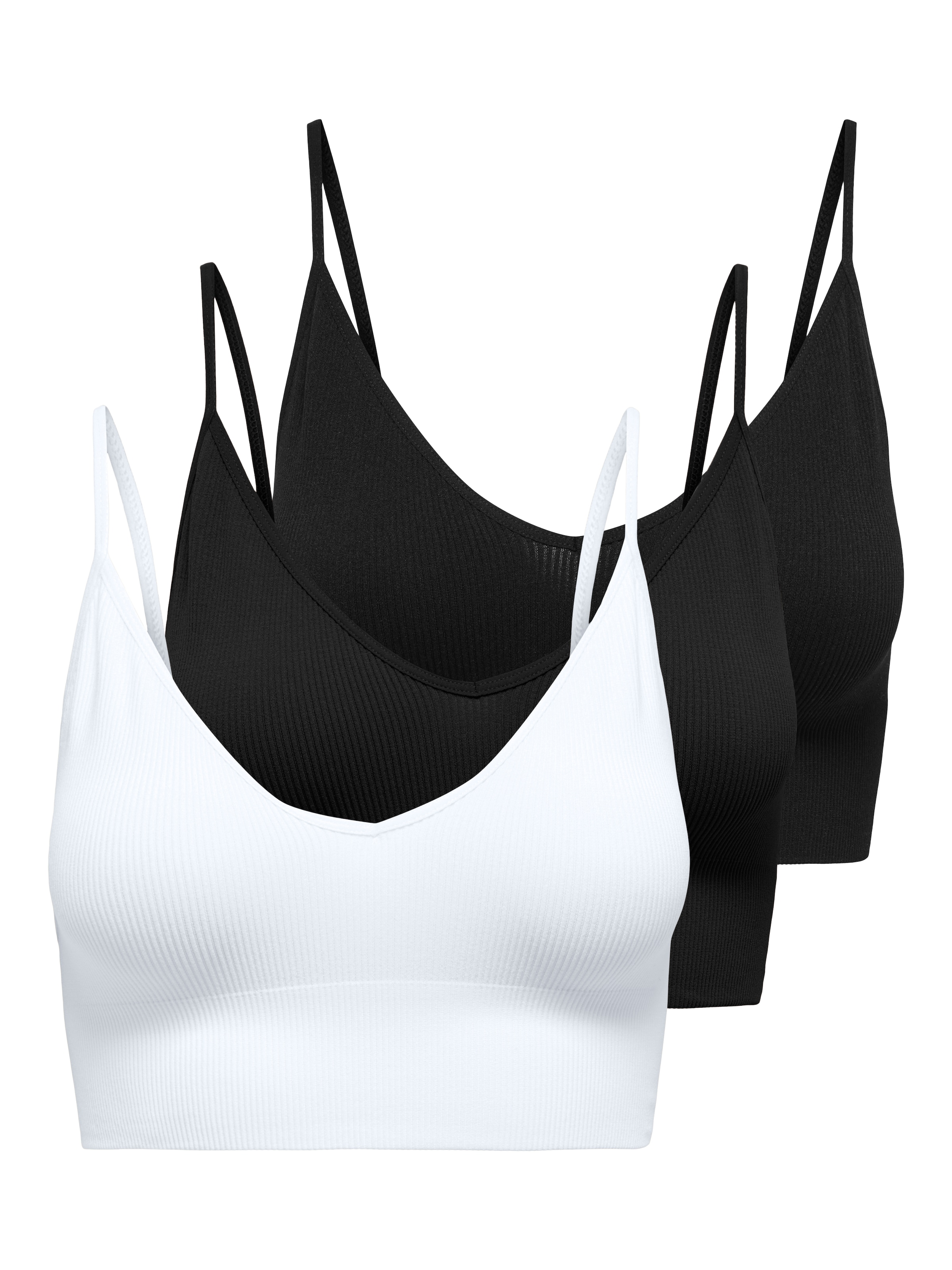 Image of ONLY Bustier "ONLVICKY RIB S-L V-NECK 3-PACK TOP NOOS" Packung, 3 Stk. figurbetont, modisch, Materialmix, Jersey, Spaghettiträger