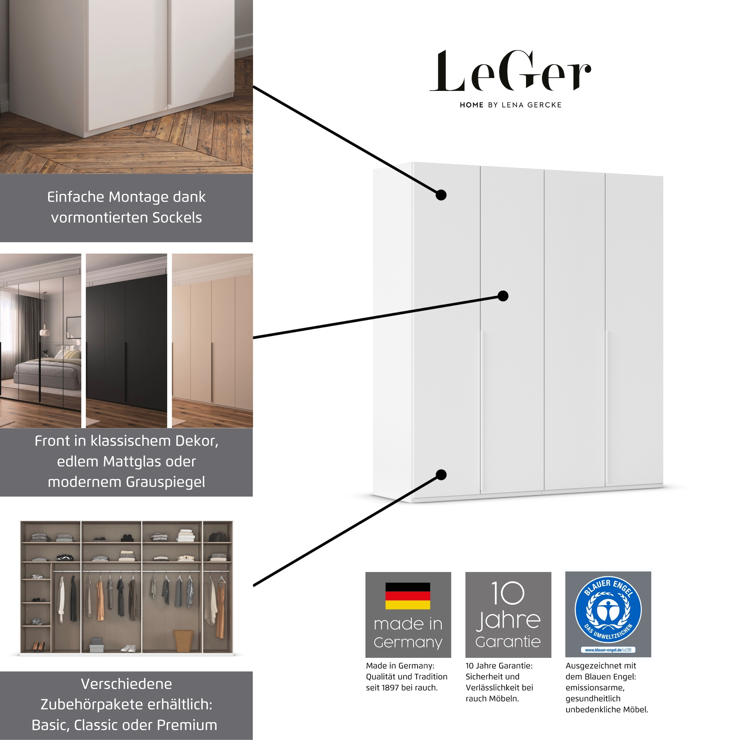 LeGer Home by Lena Gercke Kleiderschrank »Schrank Garderobe Ankleide Schlafzimmer Flur SERINA Eyecatcher« in 6 Breiten, 3 Ausführungen und mit Front Glas oder Dekor MADE IN GERMANY