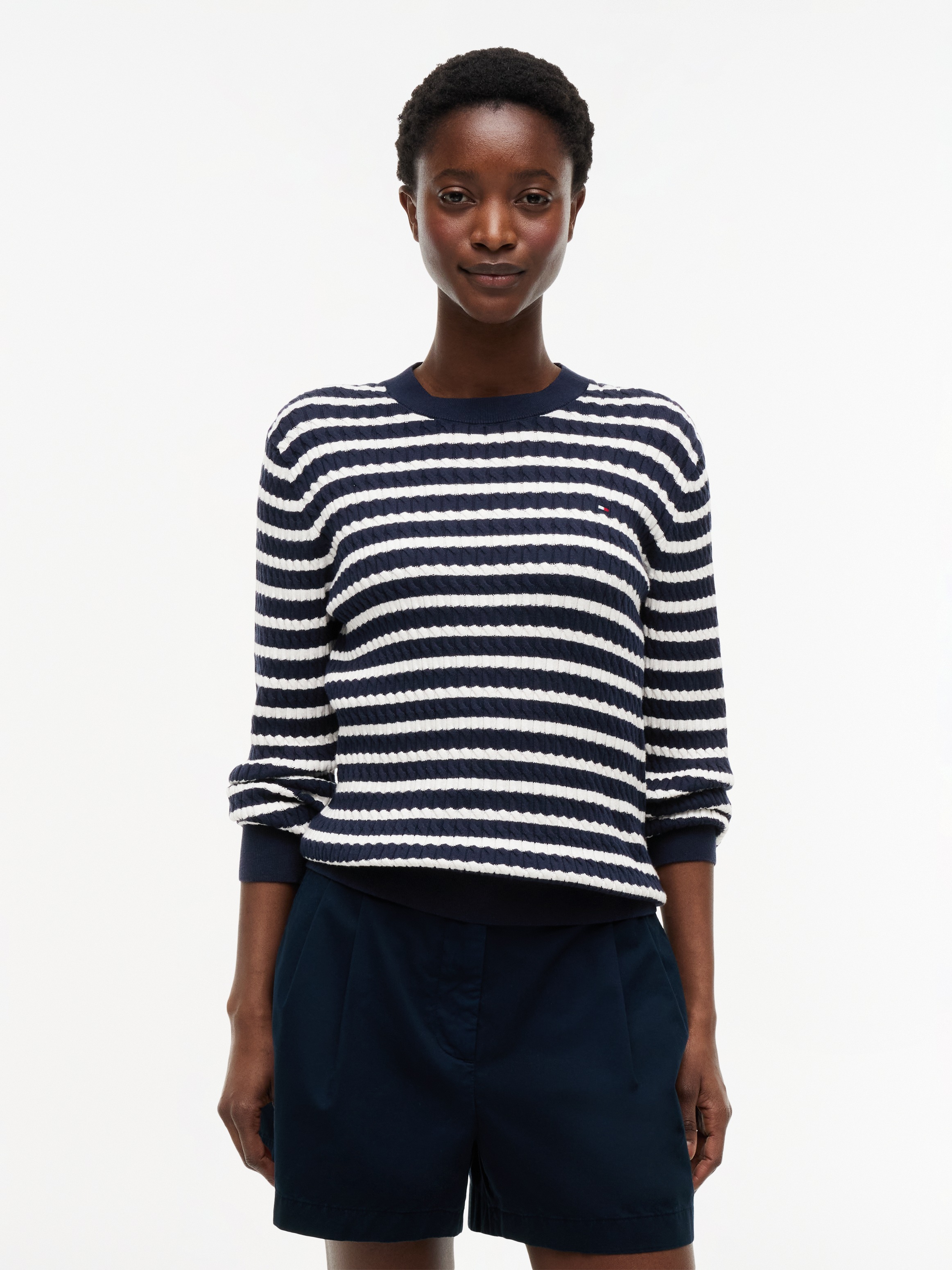 Image of Tommy Hilfiger Rundhalspullover "CO CABLE C-NK LS SWEATER" Baumwolle, mit Zopfmuster, Regular Fit